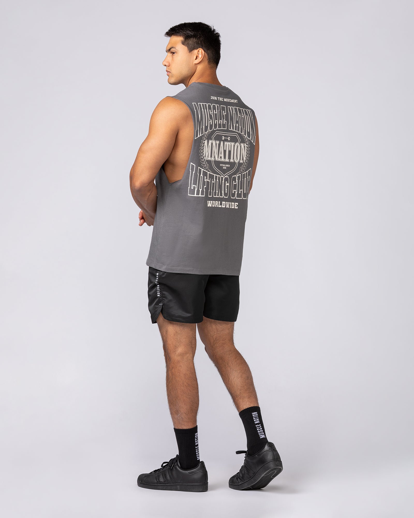 Lifting Club Drop Arm Tank - Gunmetal-Singlets & Tanks-S-062528GUNMTL-S-MNAPPRL43258-5-Muscle Nation