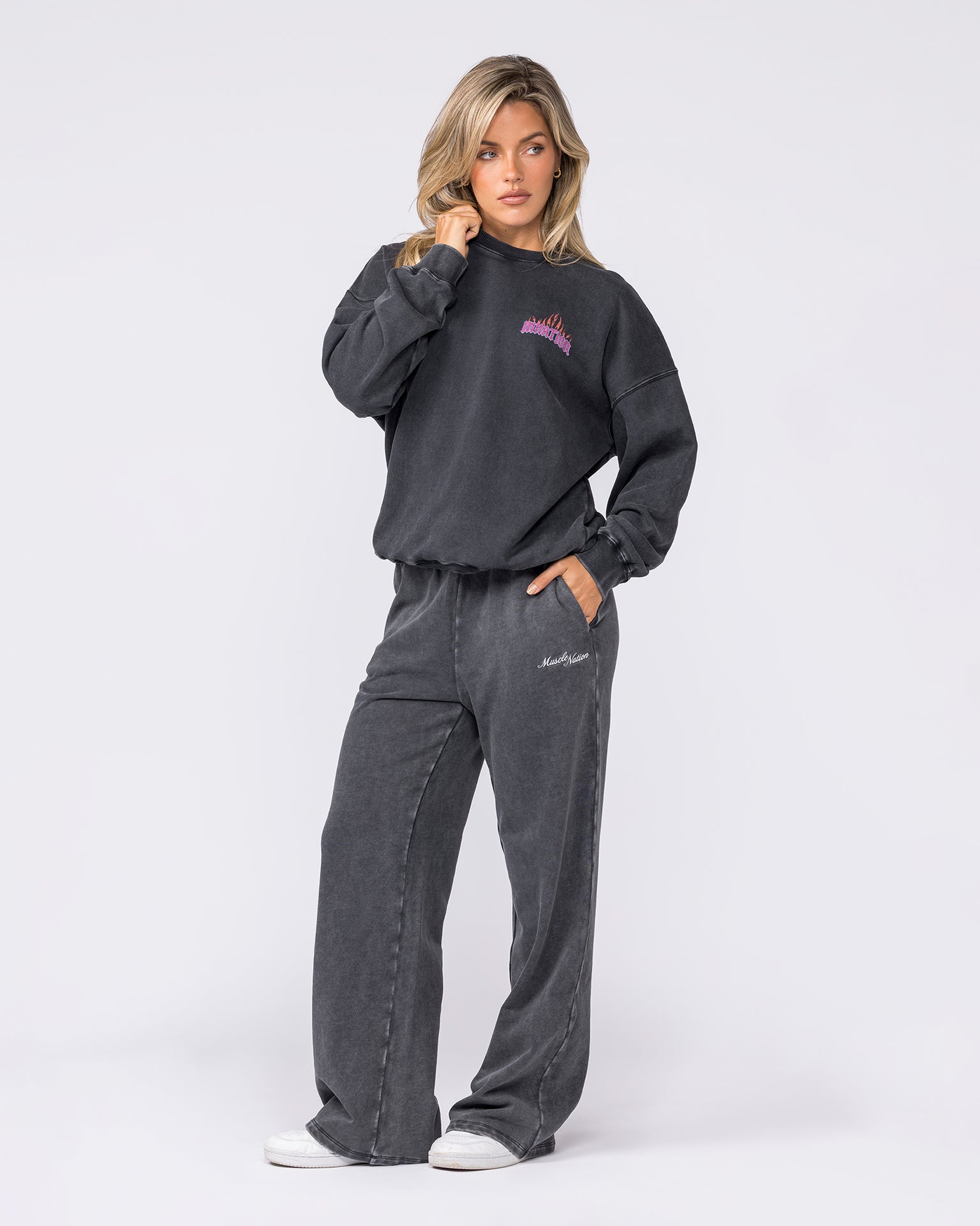 Loopback Straight Leg Vintage Trackies - Washed Black-Bottoms-XXS-032626WSHBLK-XXS-MNAPPRL49305-7-Muscle Nation