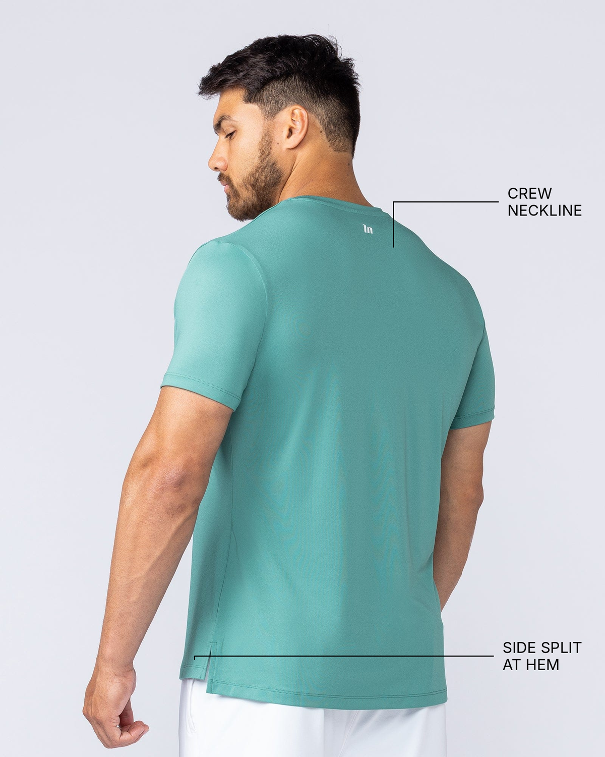 Climaflex Active Tee - Alpine - Muscle Nation feature callouts: crew neckline, side split at hem