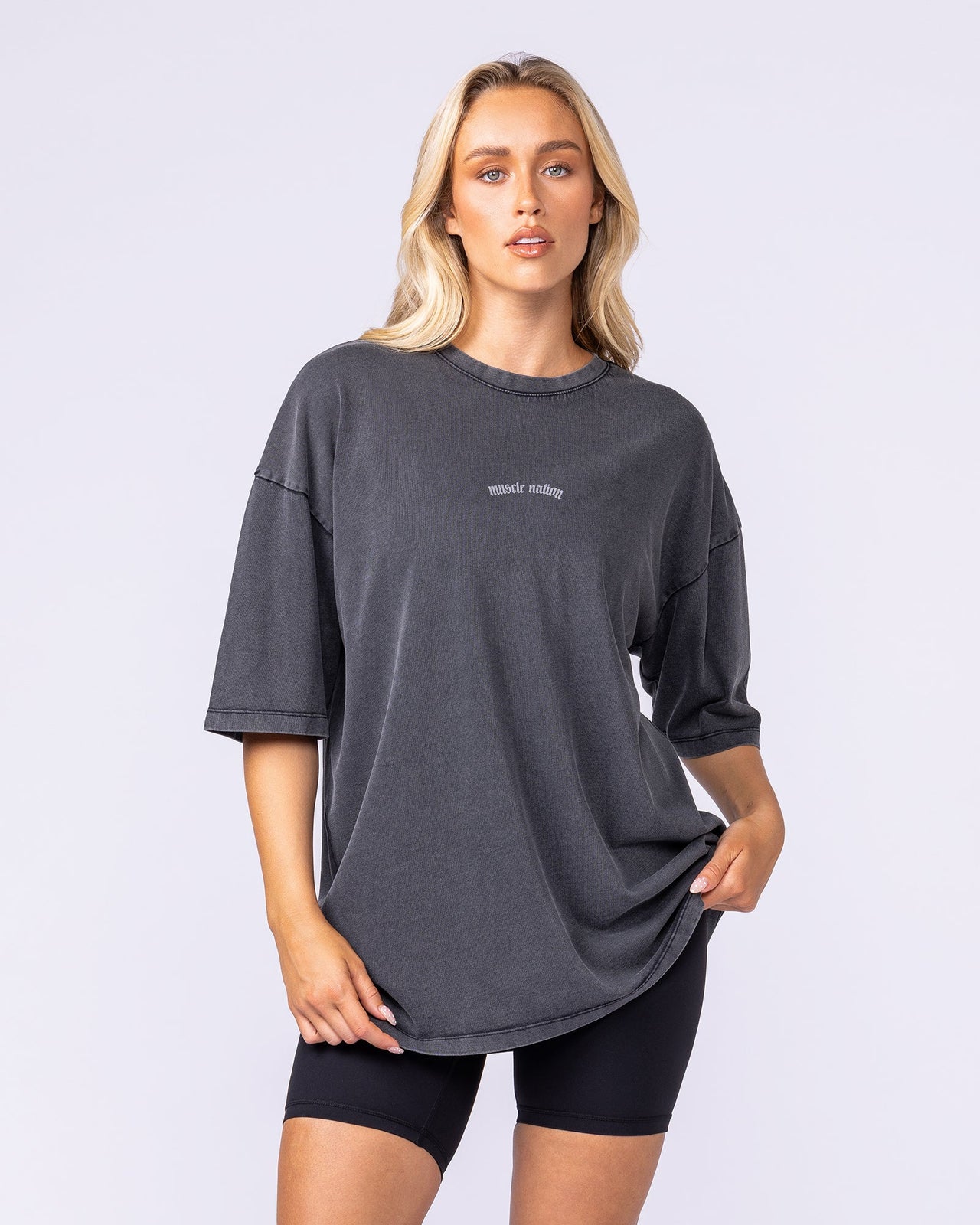 Lifting Club Oversized Vintage Tee Washed Black - Muscle Nation men's gym tee, view 9
