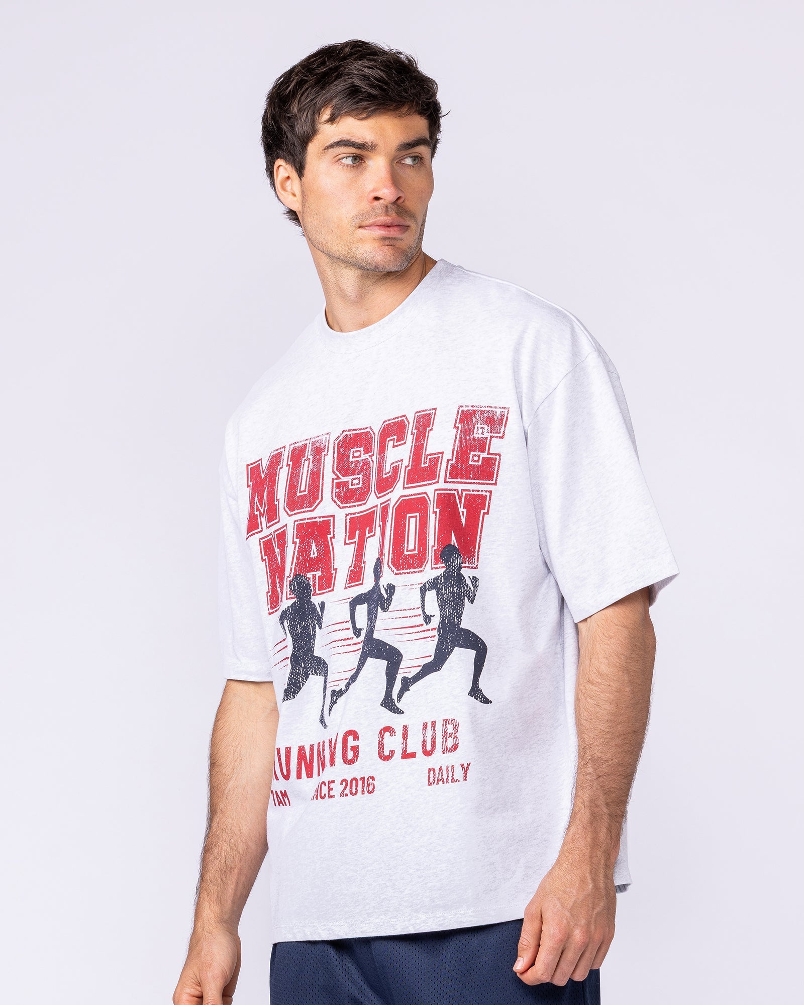 Mens Running Club Oversized Tee - Snow Grey Marl-T-Shirts-XS-1125181SNGRYMR-XS-MNAPPRL47547-3-Muscle Nation