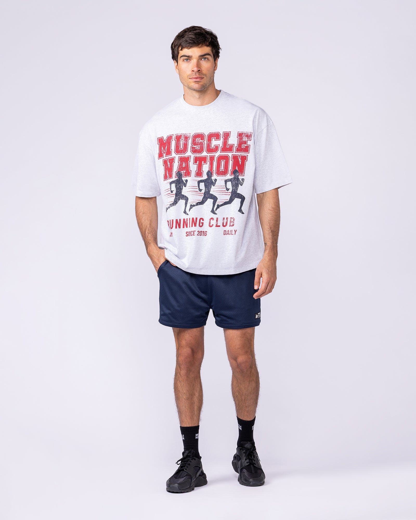 Mens Running Club Oversized Tee - Snow Grey Marl-T-Shirts-XS-1125181SNGRYMR-XS-MNAPPRL47547-5-Muscle Nation