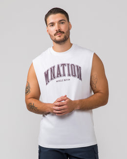 Varsity Muscle Tank - White-Singlets & Tanks-S-042426WHT-S-MNAPPRL31013-1-Muscle Nation