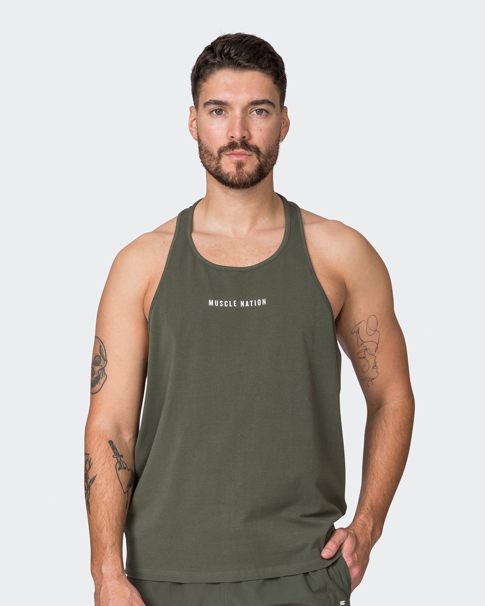 Infinite Y Back Singlet - Dark Khaki-Singlets & Tanks-S-072301DKHAKI-S-MNAPPRL25366-1-Muscle Nation