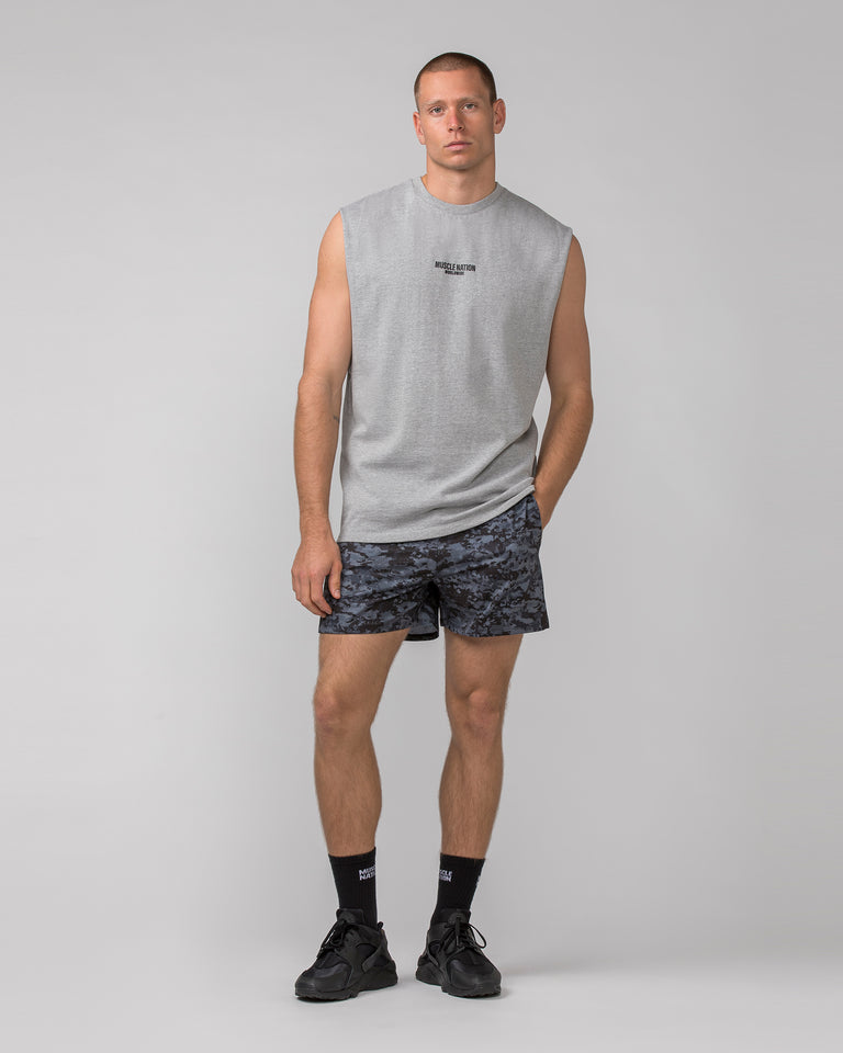 Function 4" Shorts - Grey/ Black Distressed Print-Shorts-S-062410GBDP-S-MNAPPRL31807-7-Muscle Nation