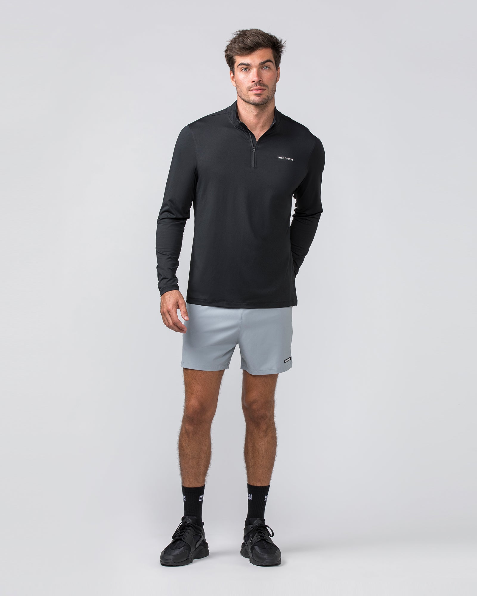 Legacy Long Sleeve Quarter Zip - Black (Black Logo)-Long Sleeve T-Shirts-S-032451BLKBL-S-MNAPPRL31214-6-Muscle Nation