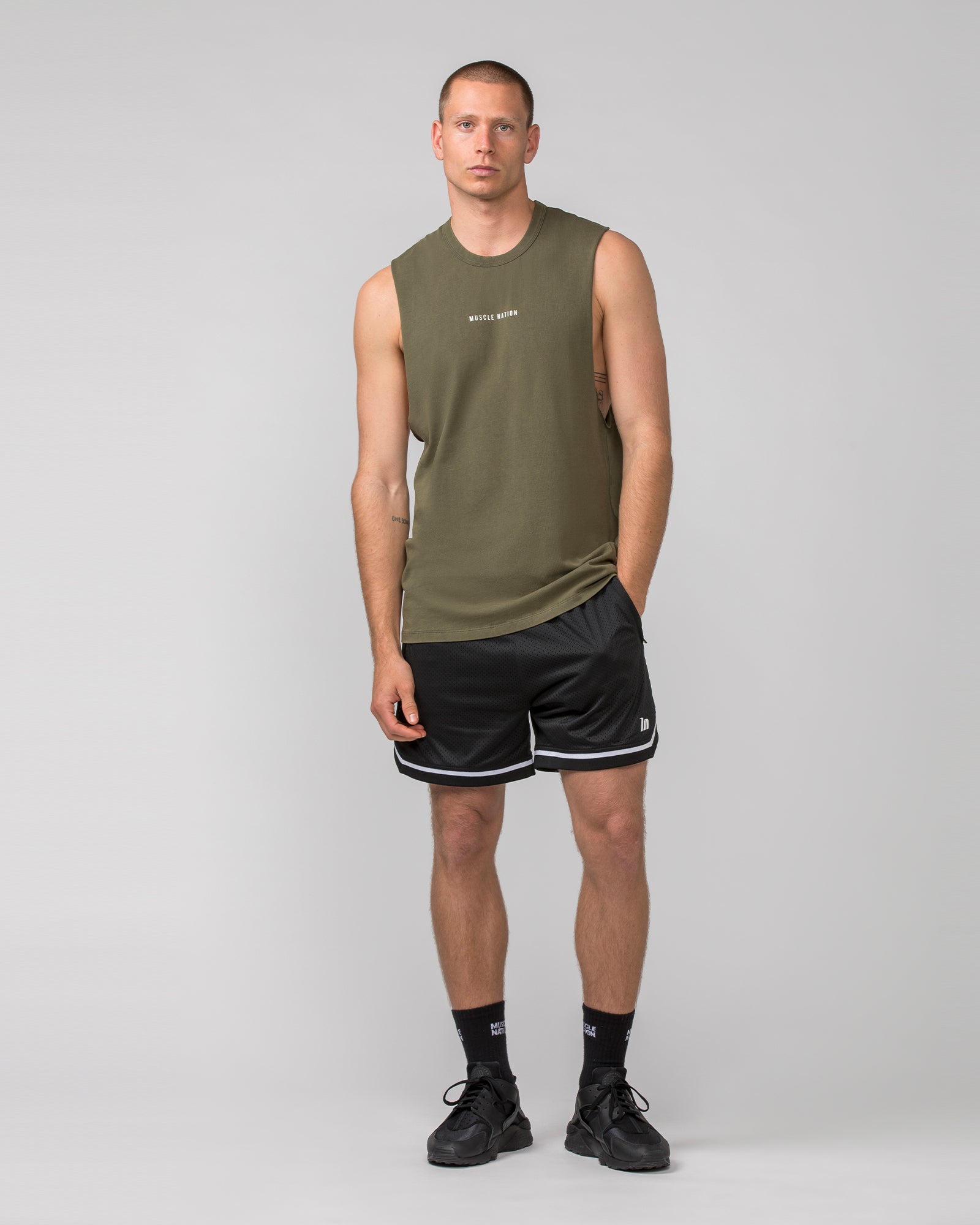 Ease Drop Arm Heavy Vintage Tank - Washed Dark Khaki-Singlets & Tanks-S-112255WHDRKH-S-MNAPPRL18584-5-Muscle Nation