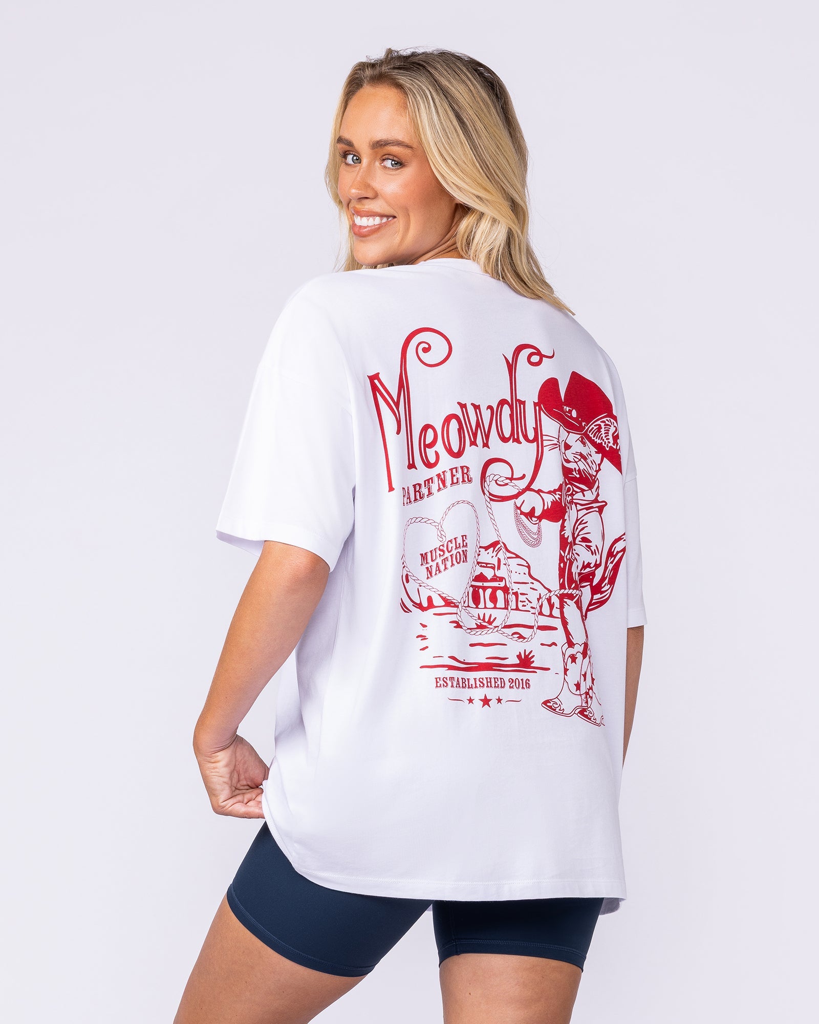 Meowdy Partner Oversized Tee - White-T-Shirts-XXS-1125145WHT-XXS-MNAPPRL45030-3-Muscle Nation