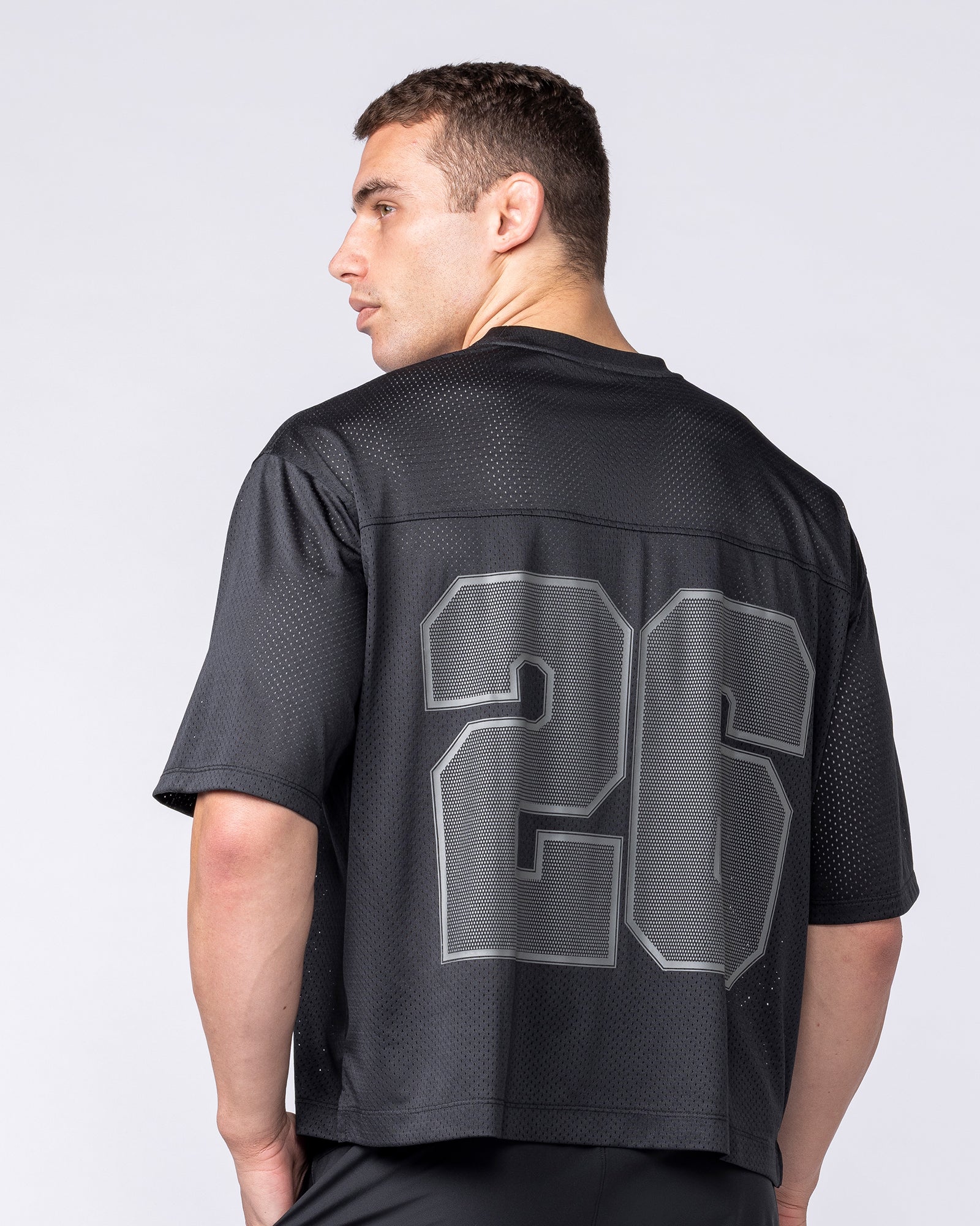 Mesh Boxy Cropped Oversized Tee Black | Muscle Nation