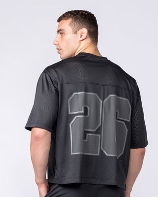 Mesh Boxy Cropped Oversized Tee - Black