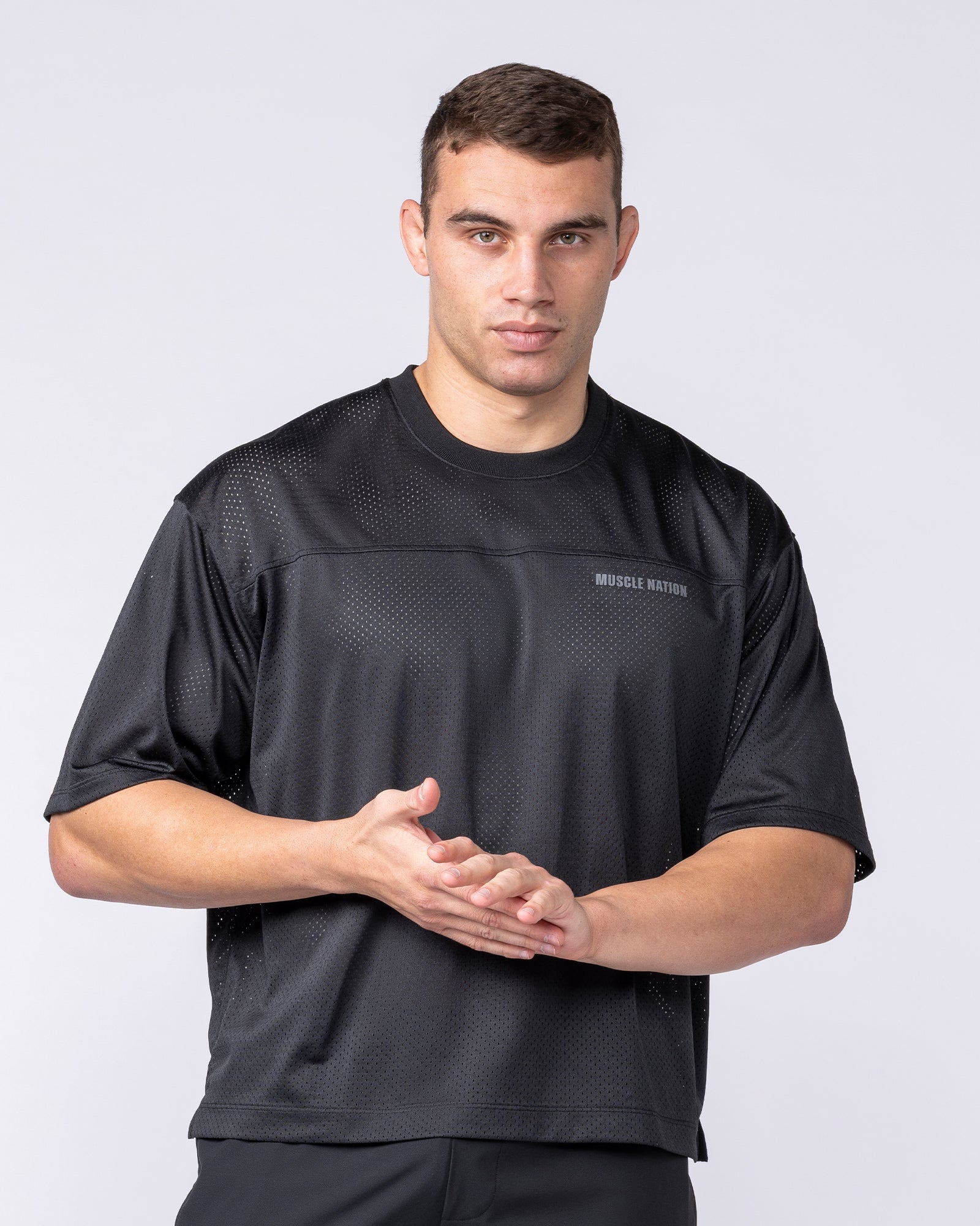 Mesh Boxy Cropped Oversized Tee Black | Muscle Nation