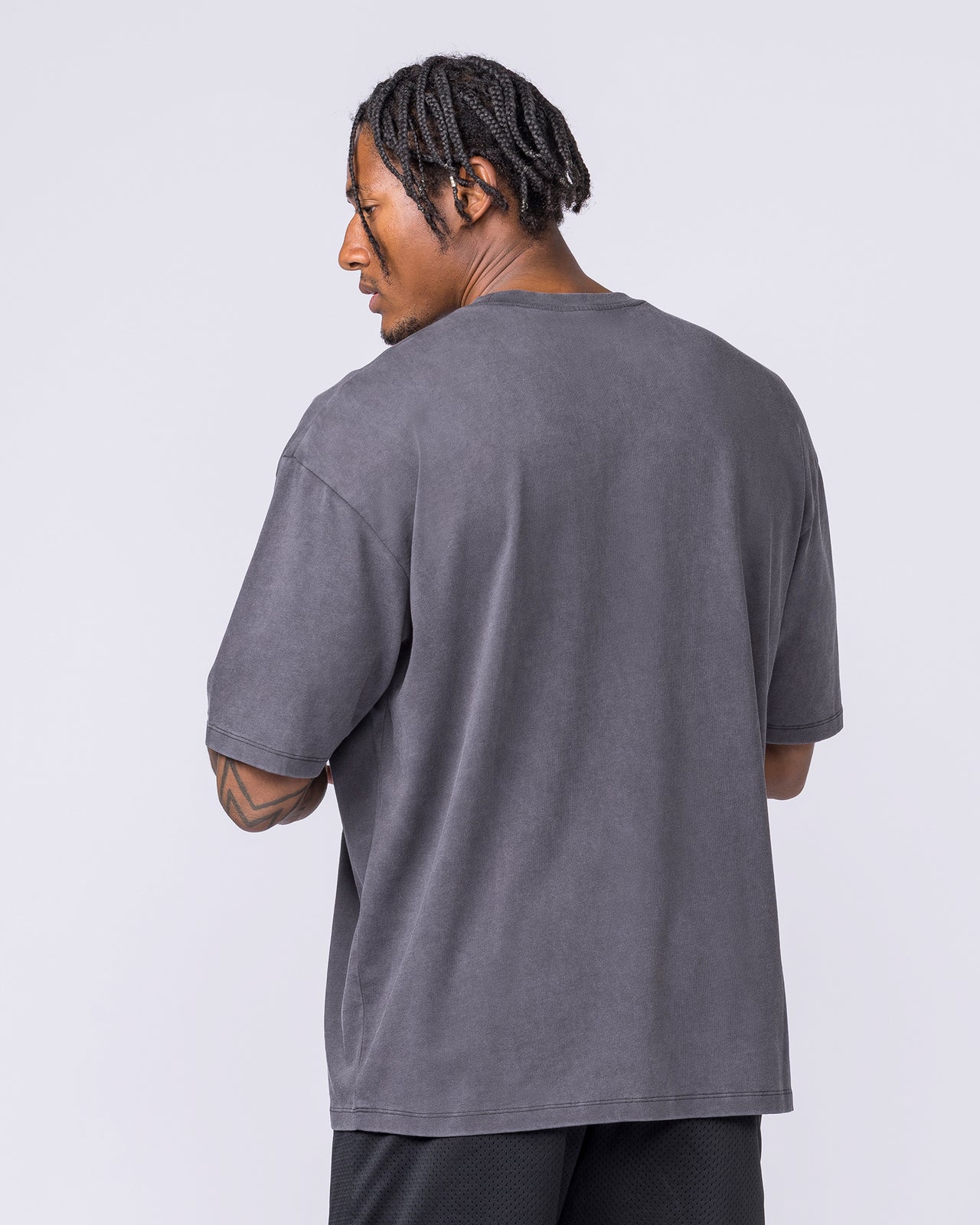 Metalcore Oversized Vintage Tee in Washed Dark Tornado - Muscle Nation men's gym tee, view 3