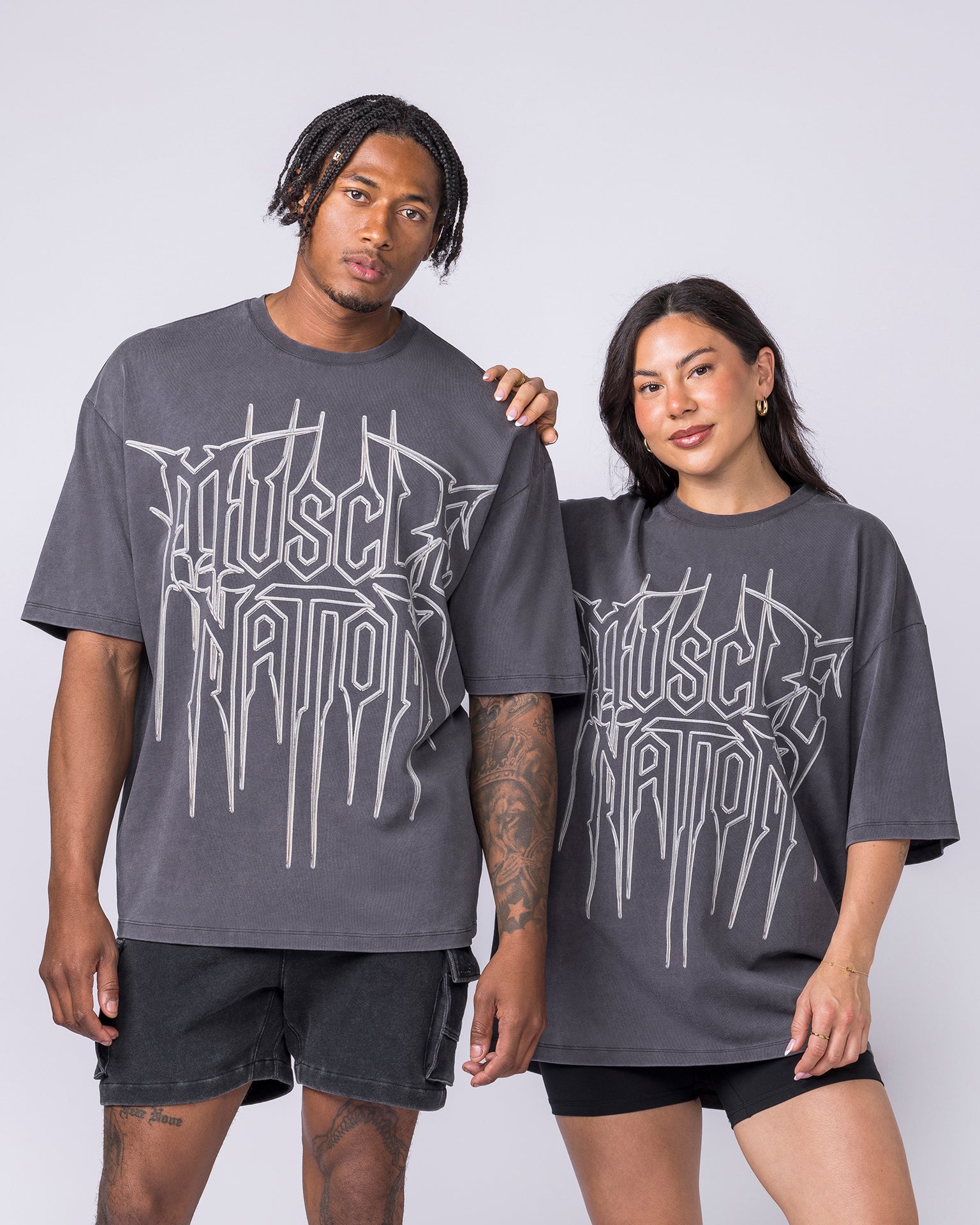 Metalcore Oversized Vintage Tee in Washed Dark Tornado - Muscle Nation men's gym tee, view 7 | WOMENS-1