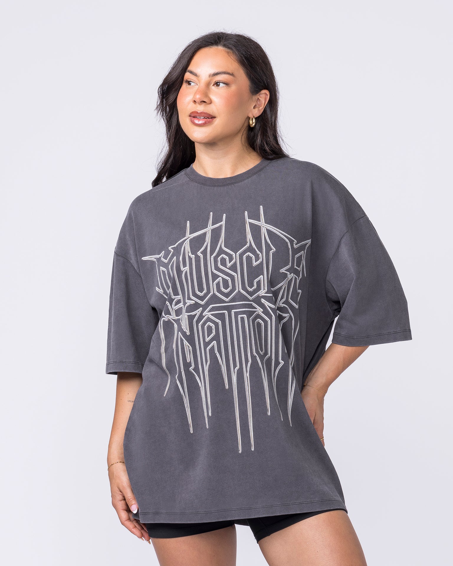 Metalcore Oversized Vintage Tee in Washed Dark Tornado - Muscle Nation men's gym tee, view 8