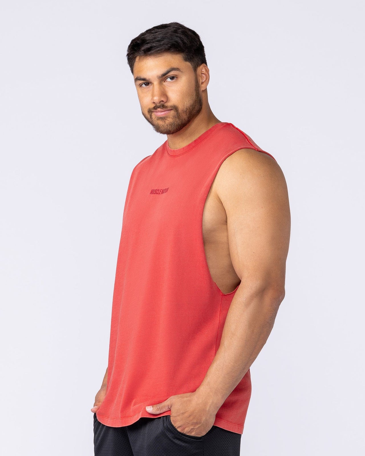 Vintage Training Drop Arm Tank Washed Red - Muscle Nation men's muscle tank, view 3