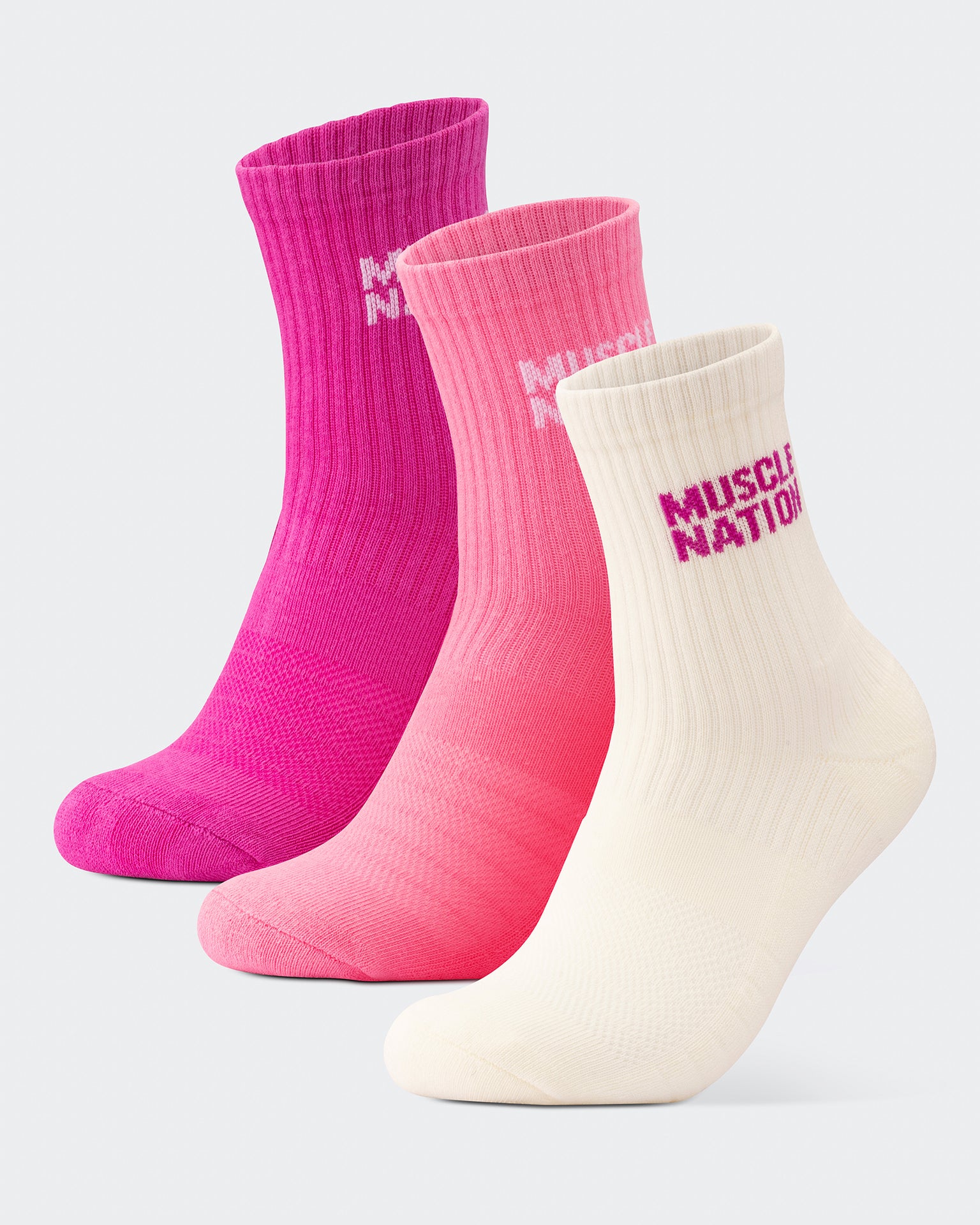 Womens Essential Crew Socks (3x Pack) - Off White / Bright Pink / Hyper Fuchsia-Socks-White / Bright Pink / Hyper Fuscia-AC112335WHTBPHYPFUS-ONE-MNAPPRL26510-1-Muscle Nation