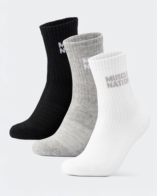 Womens Essential Crew Socks (3x Pack) - White / Grey Marl / Black-Socks-White / Grey Marl / Black-AC092310WHTGRYMARBLCK-ONE-MNAPPRL26518-1-Muscle Nation