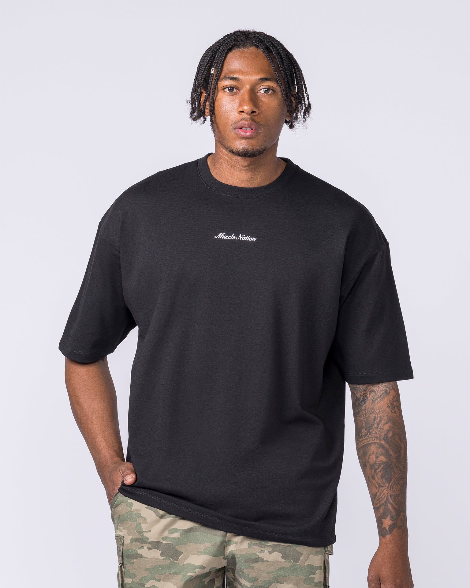 MN Loopback Oversized Tee - Black-T-Shirts-XS-012610BLK-XS-MNAPPRL48172-1-Muscle Nation