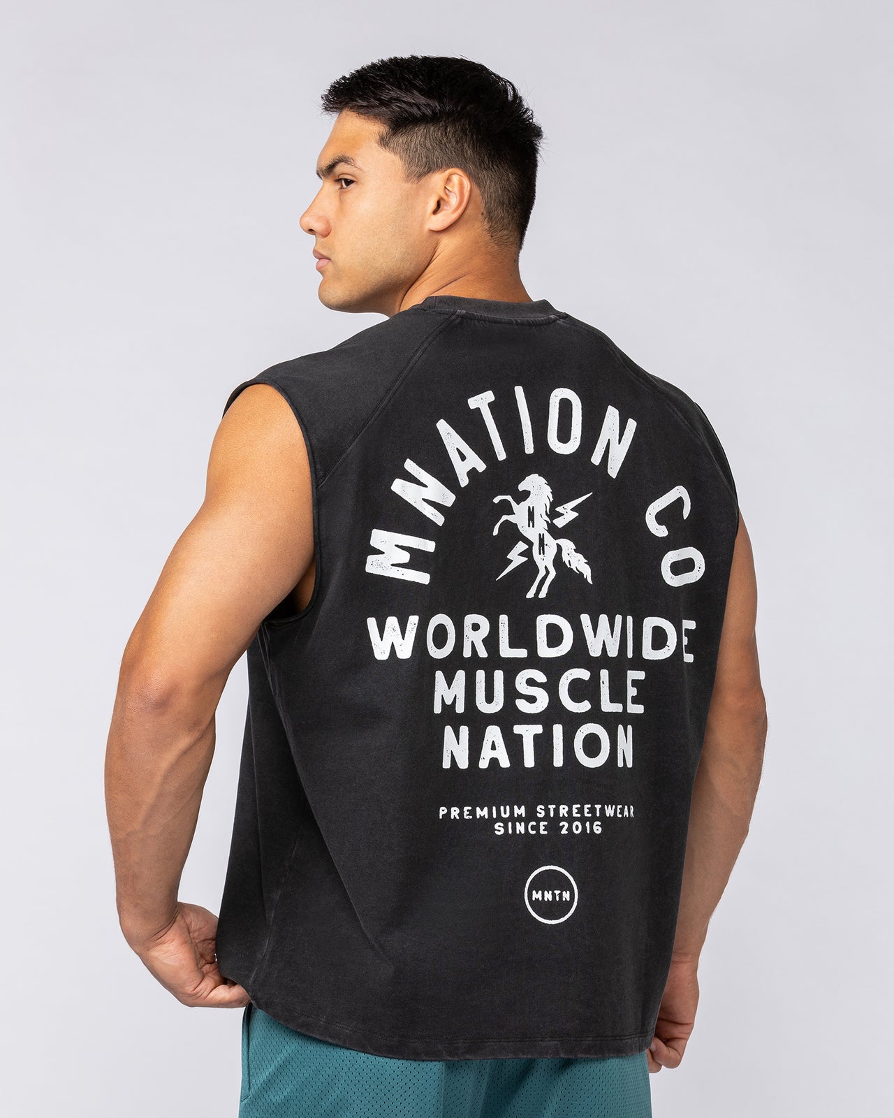MNation Co Vintage Boxy Muscle Tank Washed Black - Muscle Nation men's muscle tank, view 2