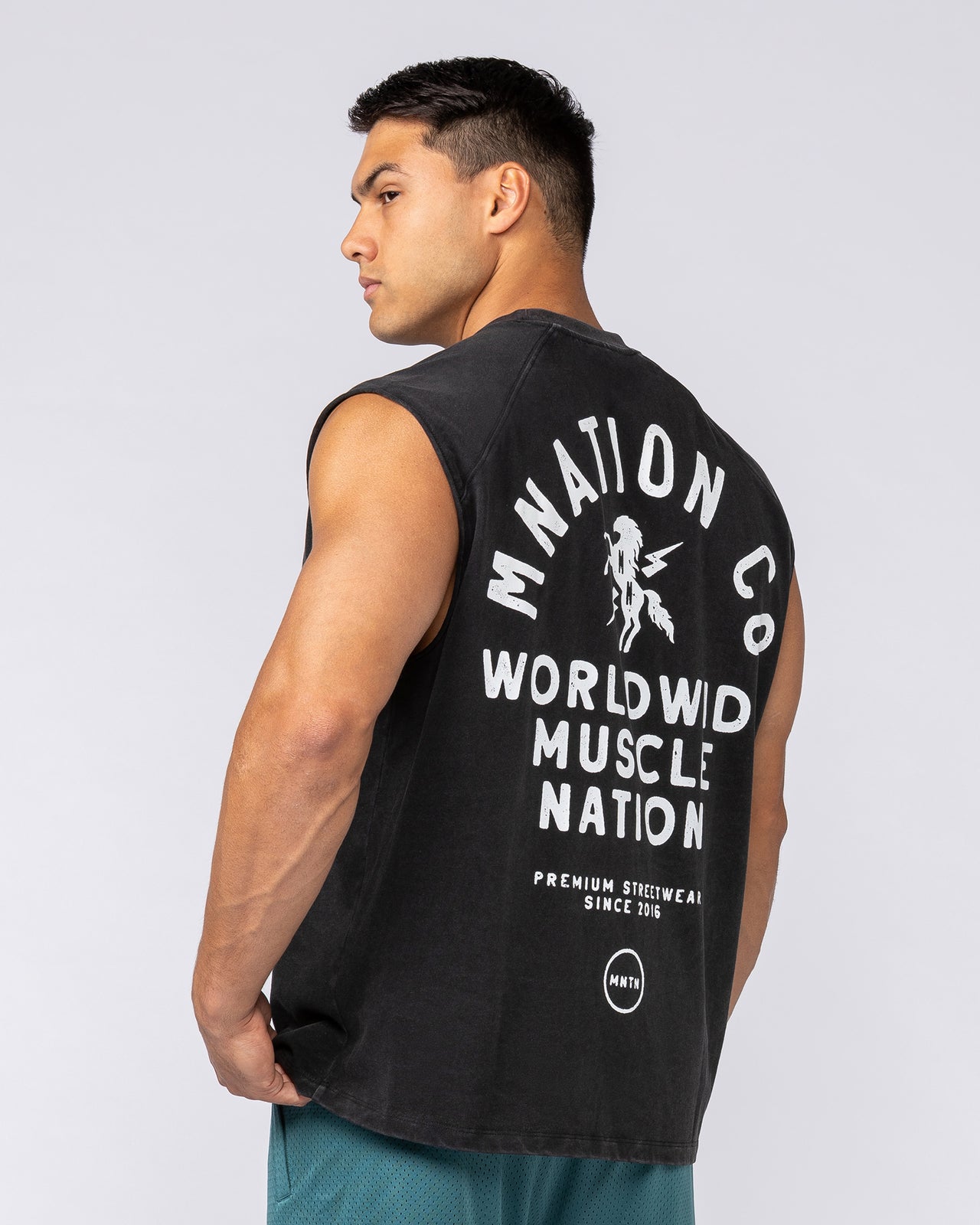 MNation Co Vintage Boxy Muscle Tank Washed Black - Muscle Nation men's muscle tank, view 4