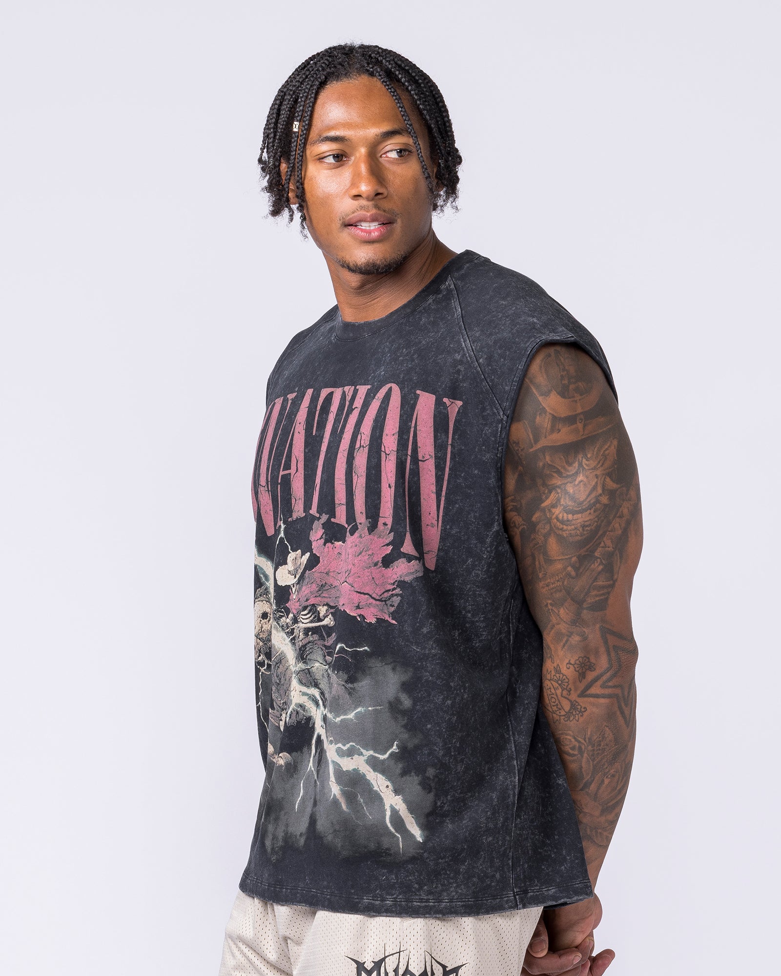 Night Rider Vintage Boxy Muscle Tank - Washed Black-Singlets & Tanks-S-022623WSHBLK-S-MNAPPRL48698-4-Muscle Nation