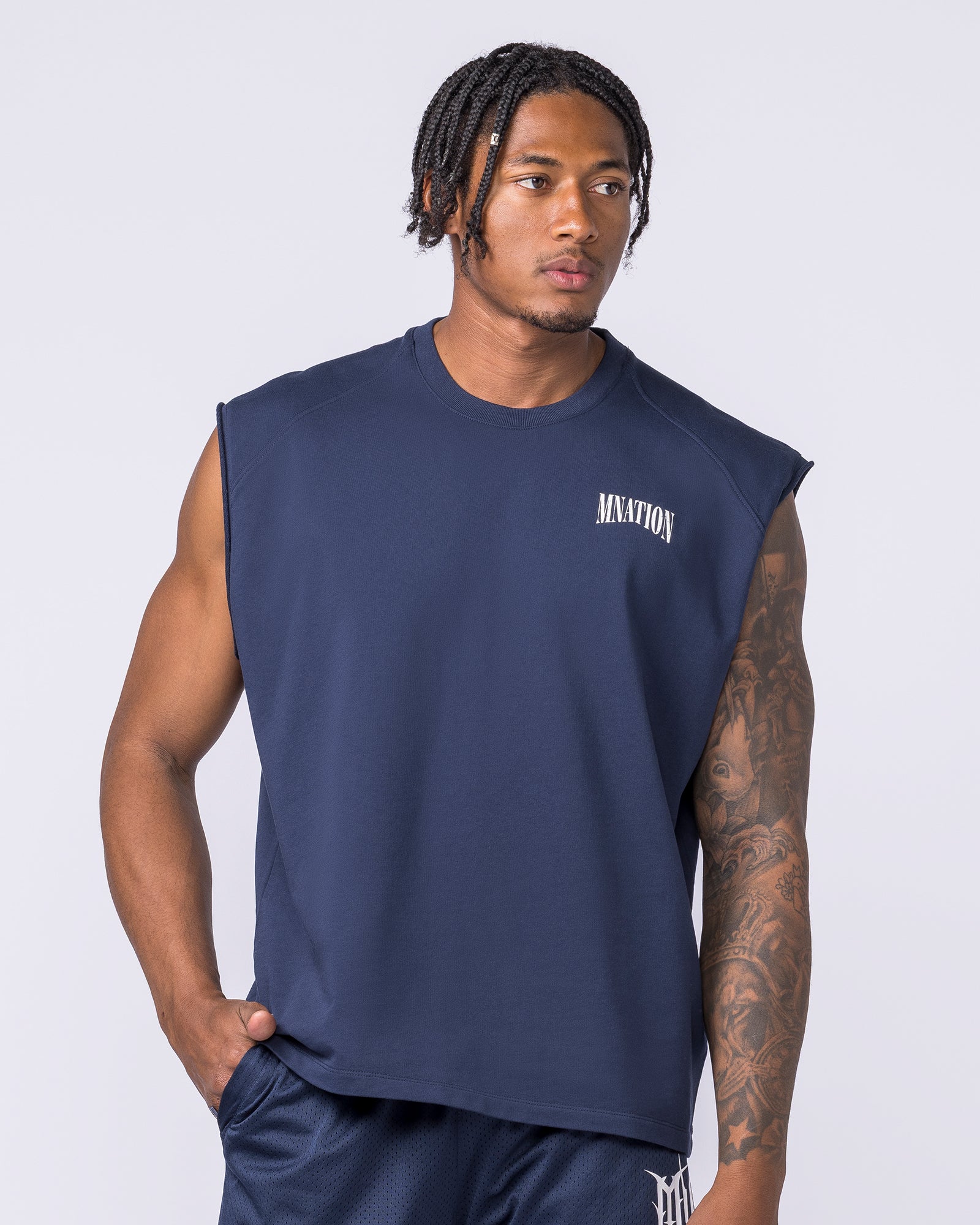 Off Duty Boxy Muscle Tank - Navy-Singlets & Tanks-S-022621NAVY-S-MNAPPRL48670-2-Muscle Nation