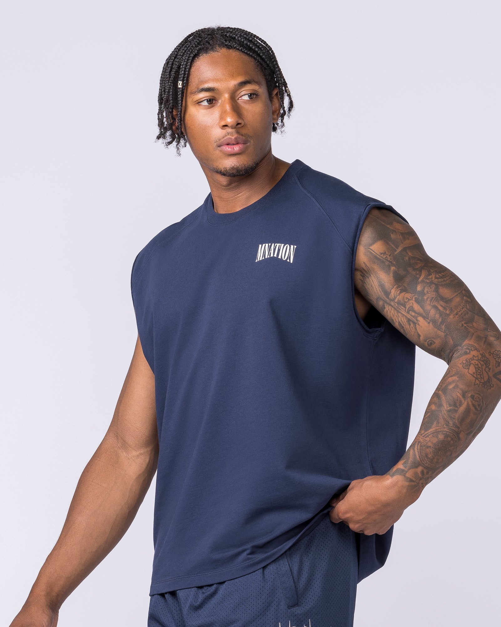 Off Duty Boxy Muscle Tank - Navy-Singlets & Tanks-S-022621NAVY-S-MNAPPRL48670-4-Muscle Nation
