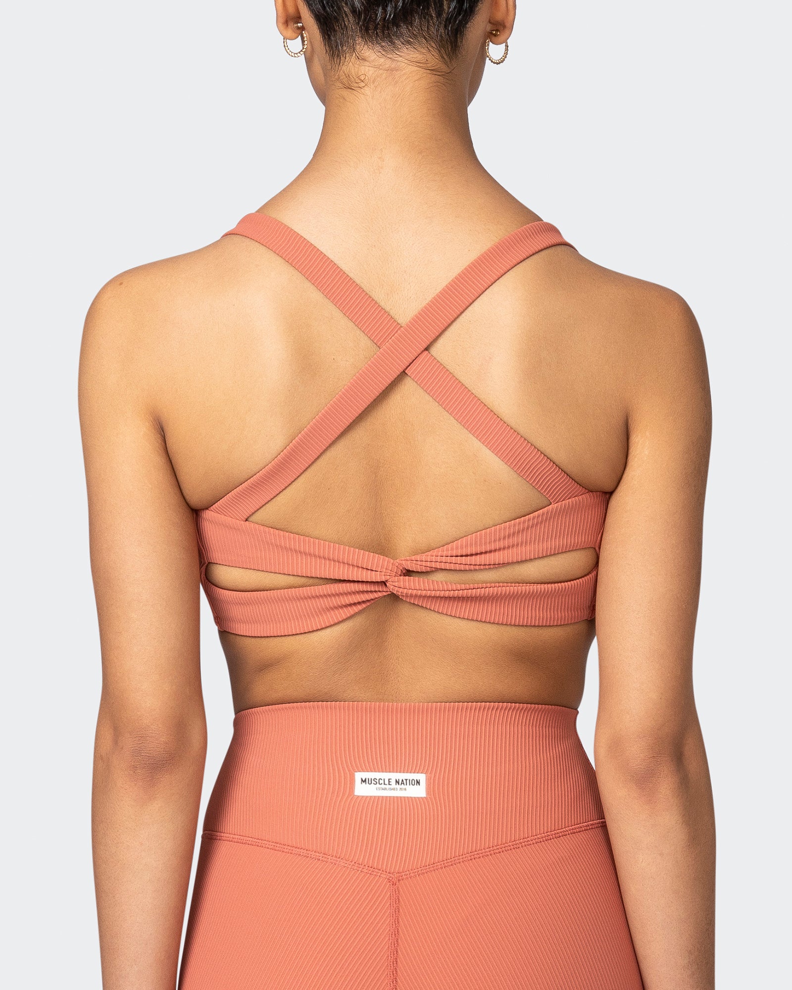 Twist Rib Bra - Burnt Sienna-Sports Bras-XS-042303BNTSNA-XS-MNAPPRL23305-6-Muscle Nation