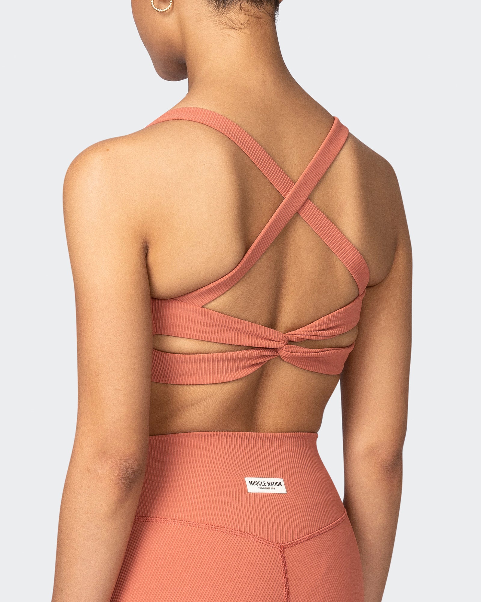 Twist Rib Bra - Burnt Sienna-Sports Bras-XS-042303BNTSNA-XS-MNAPPRL23305-5-Muscle Nation