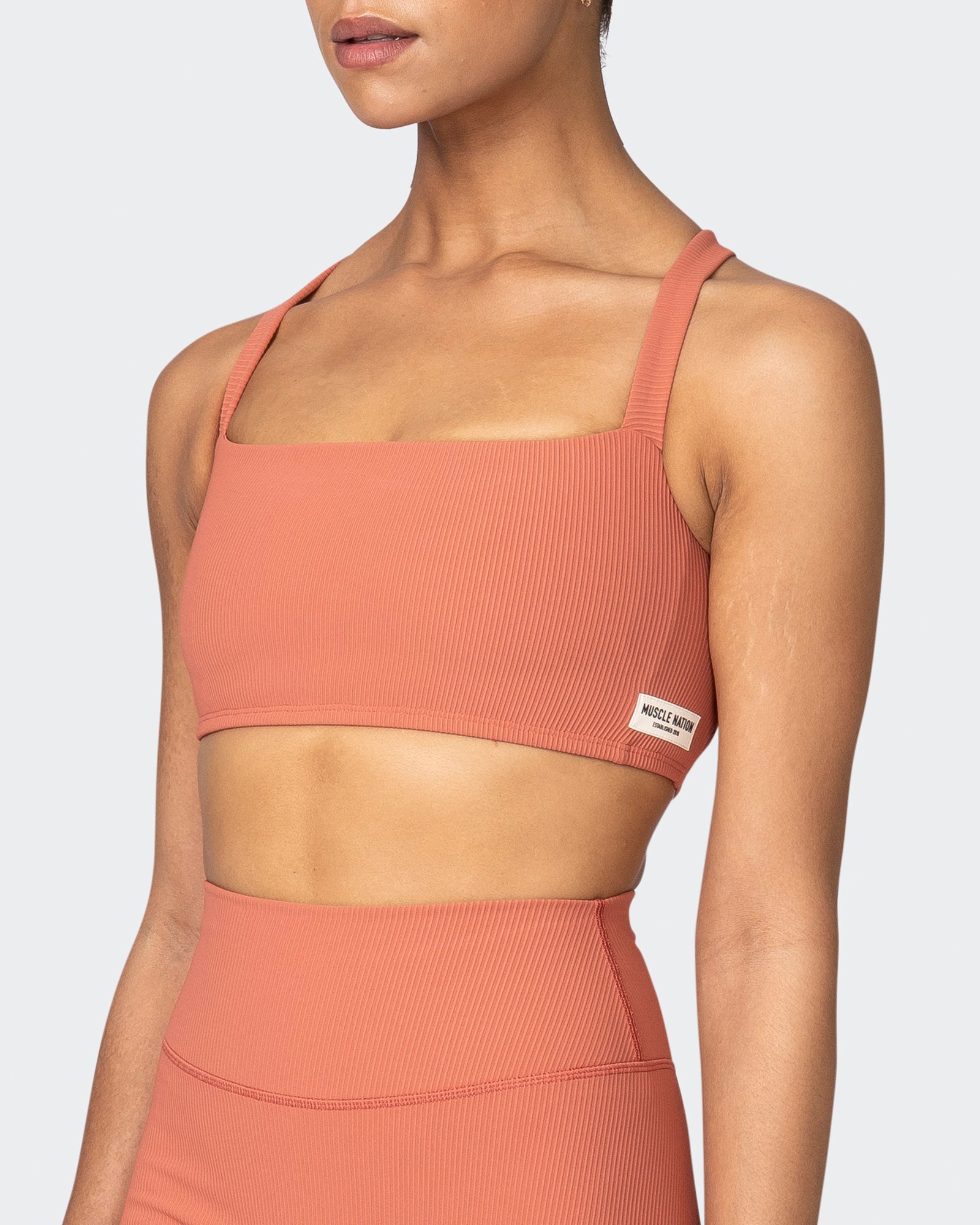Twist Rib Bra - Burnt Sienna-Sports Bras-XS-042303BNTSNA-XS-MNAPPRL23305-3-Muscle Nation