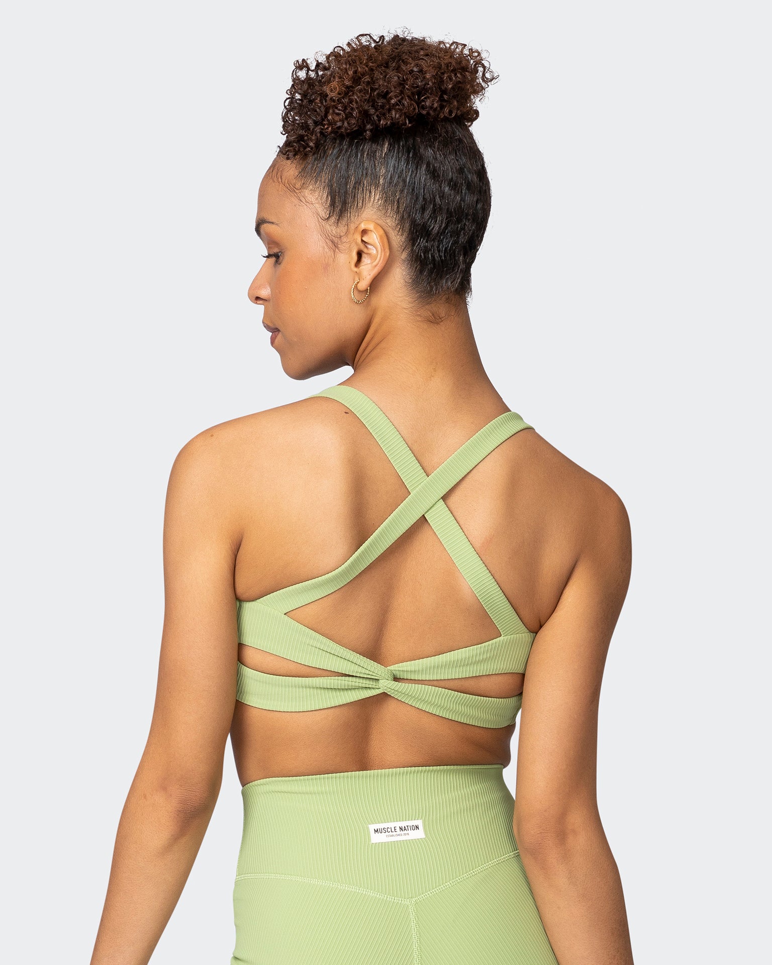 Twist Rib Bra - Matcha-Sports Bras-XS-042303MTCHA-XS-MNAPPRL23297-7-Muscle Nation