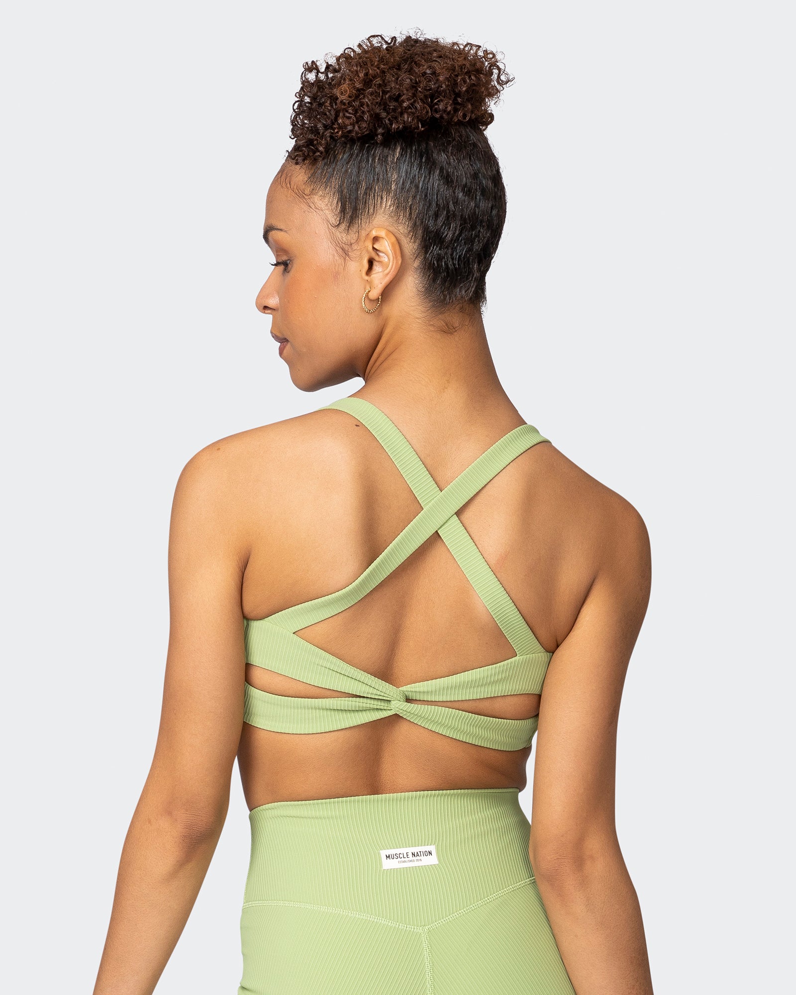Twist Rib Bra - Matcha-Sports Bras-XS-042303MTCHA-XS-MNAPPRL23297-7-Muscle Nation