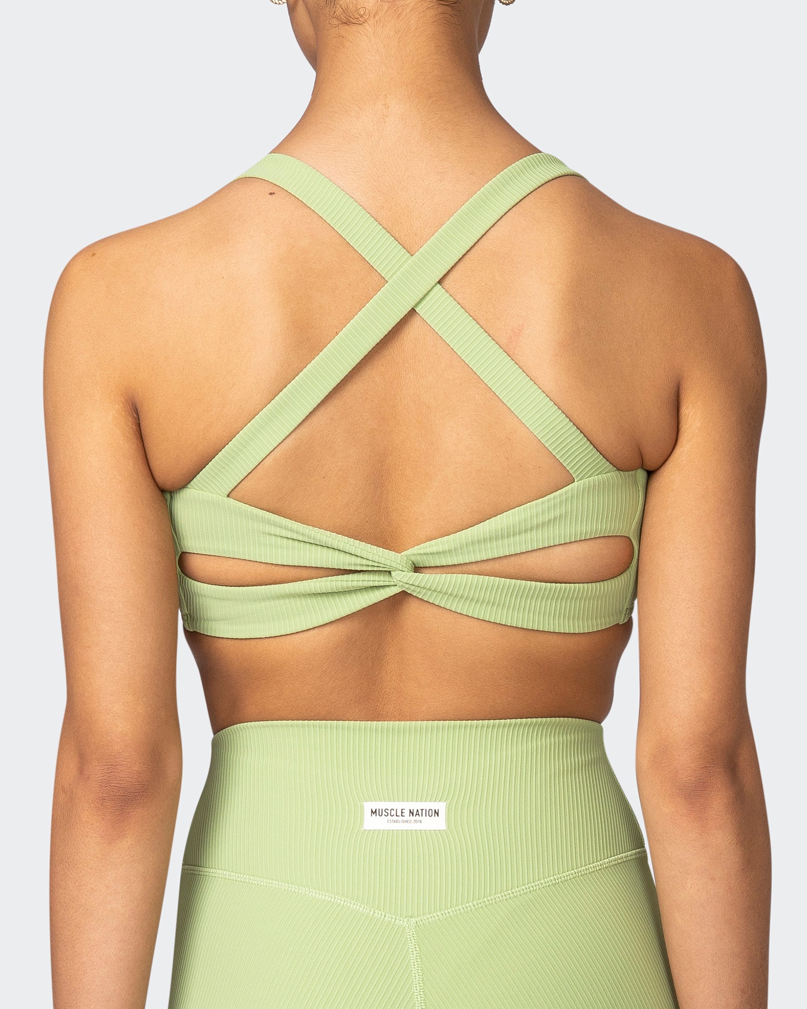 Twist Rib Bra - Matcha-Sports Bras-XS-042303MTCHA-XS-MNAPPRL23297-6-Muscle Nation