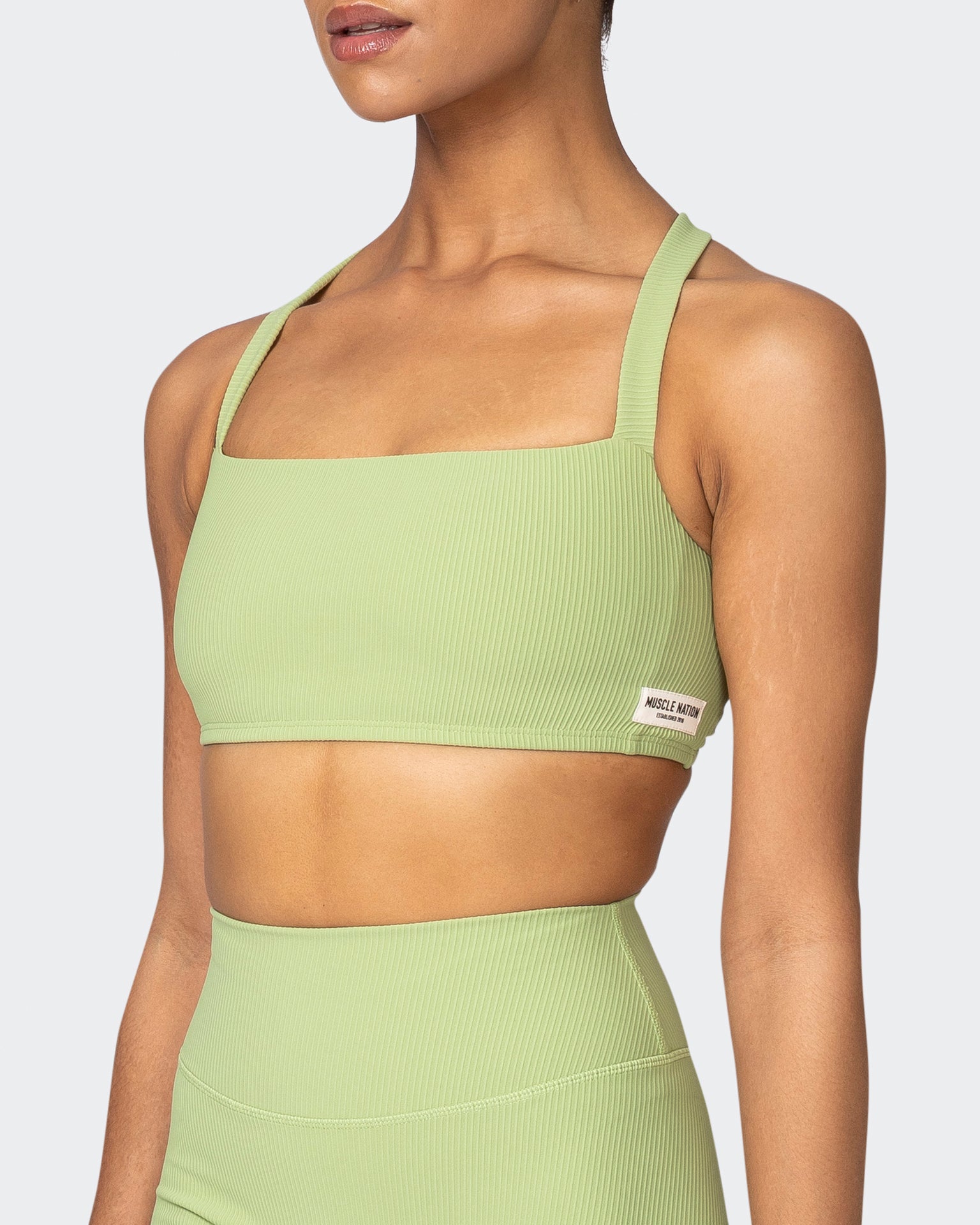Twist Rib Bra - Matcha-Sports Bras-XS-042303MTCHA-XS-MNAPPRL23297-3-Muscle Nation