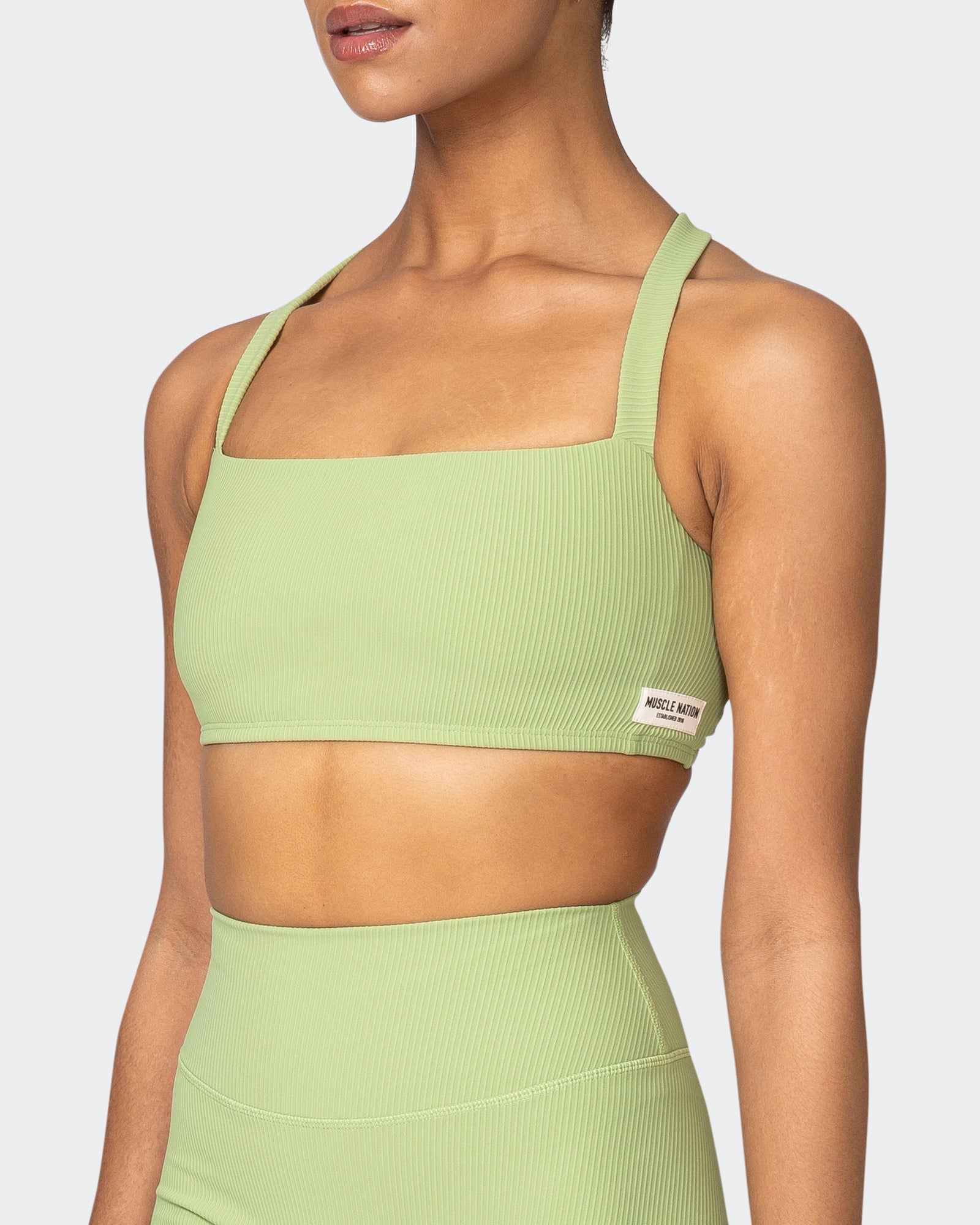 Twist Rib Bra - Matcha-Sports Bras-XS-042303MTCHA-XS-MNAPPRL23297-3-Muscle Nation
