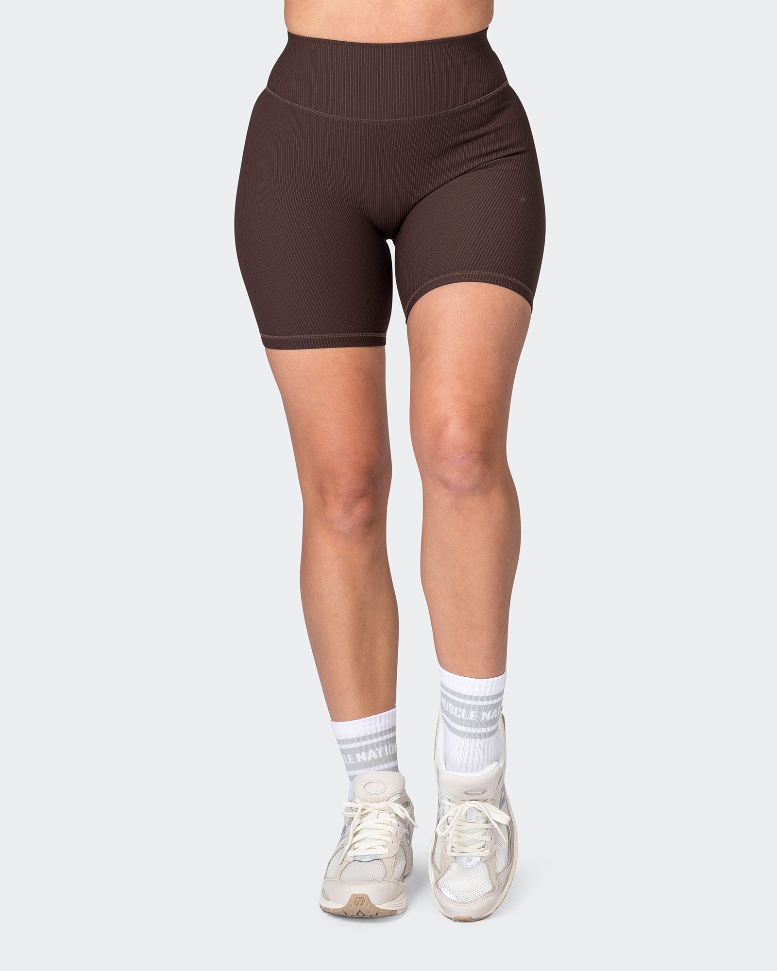 Zero Rise Rib Bike Shorts - Cocoa (Silicone Logo)-Shorts-XXS-042304COCOA-XXS-MNAPPRL23330-2-Muscle Nation