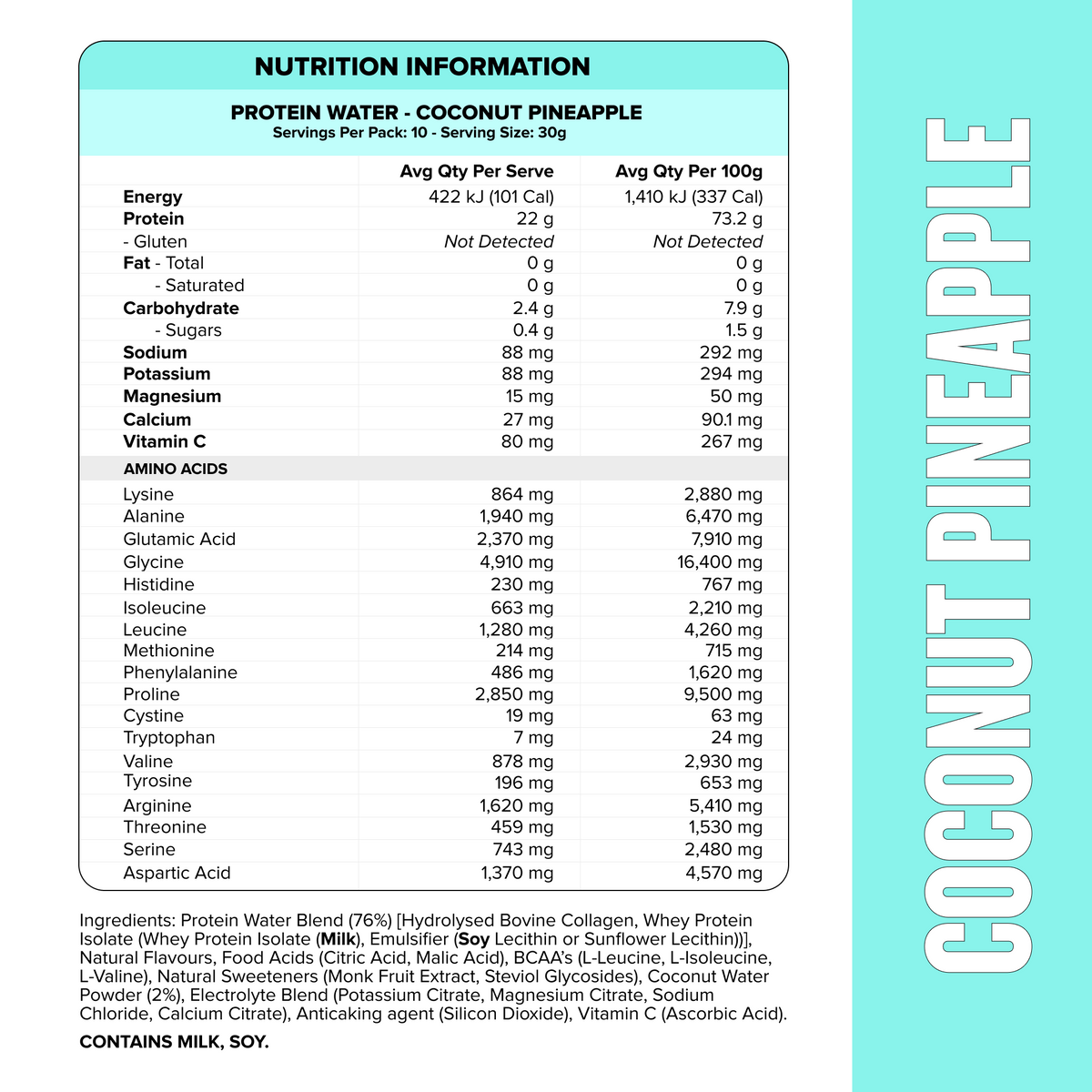 PROTEIN WATER Coconut Pineapple 300g nutrition information