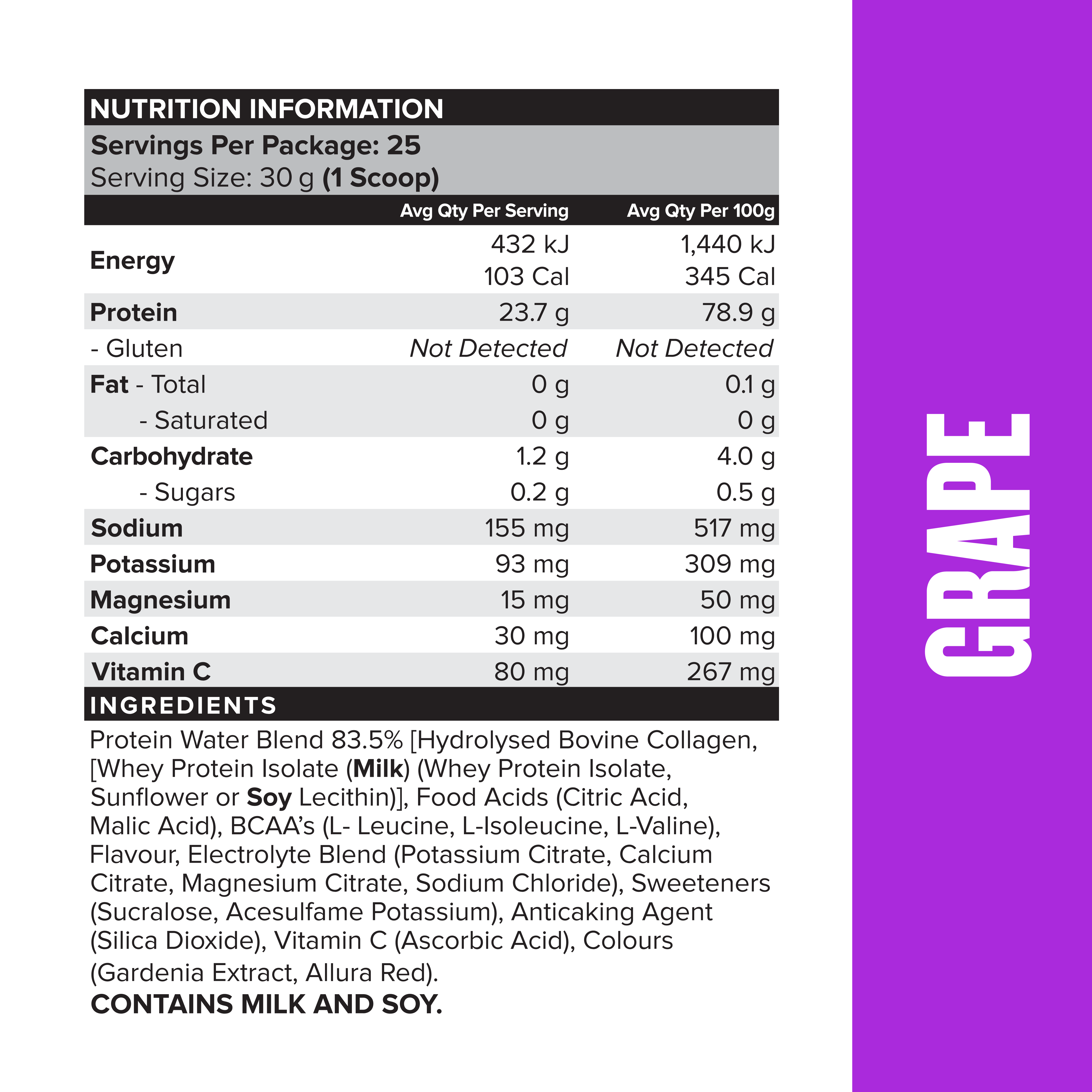 PROTEIN WATER - Grape - 25 serves 750g-Protein Waters-MNSUPPS0323-9359054001190-3-Muscle Nation