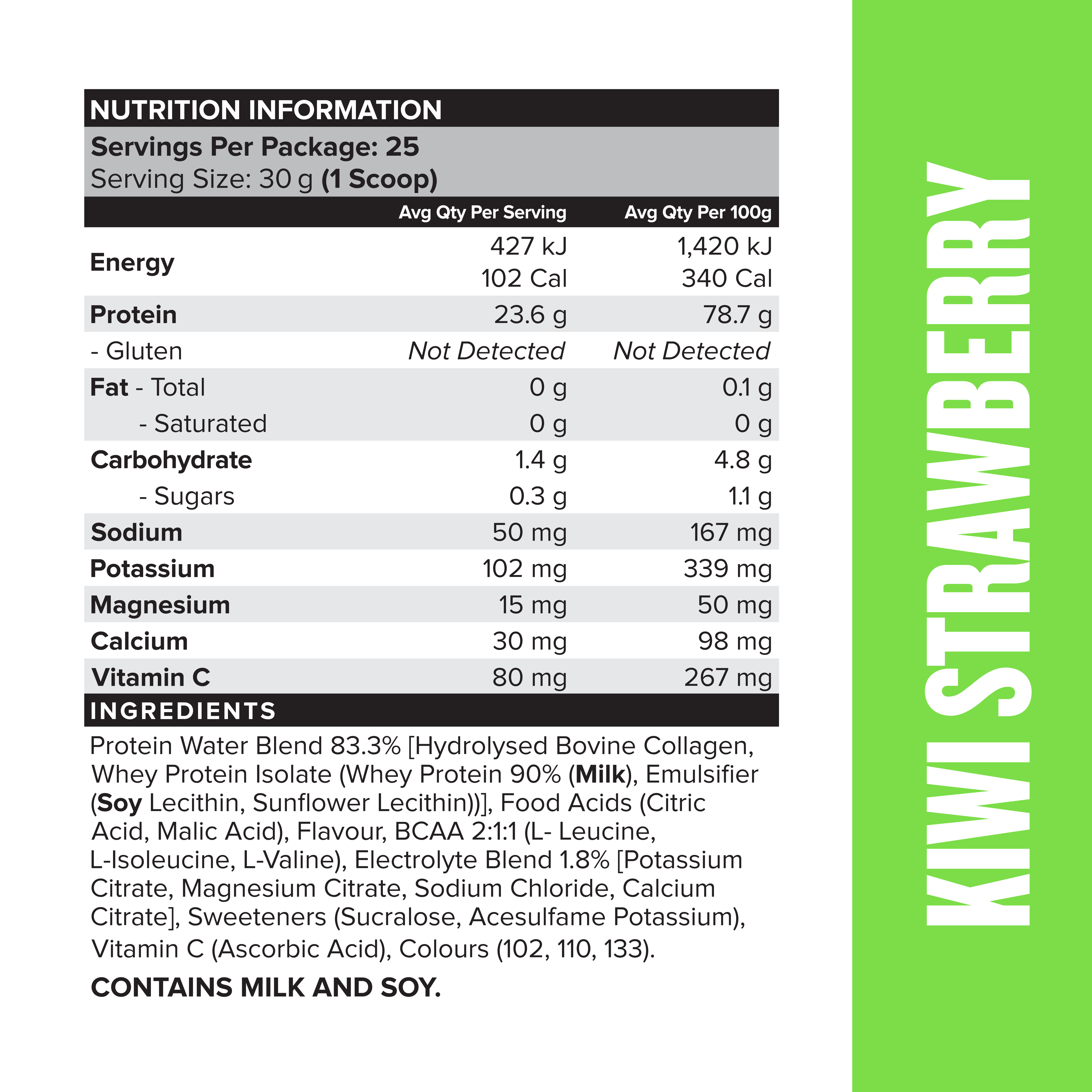 PROTEIN WATER - Kiwi Strawberry - 25 serves 750g-Protein Waters-MNSUPPS0255-9359054001244-3-Muscle Nation