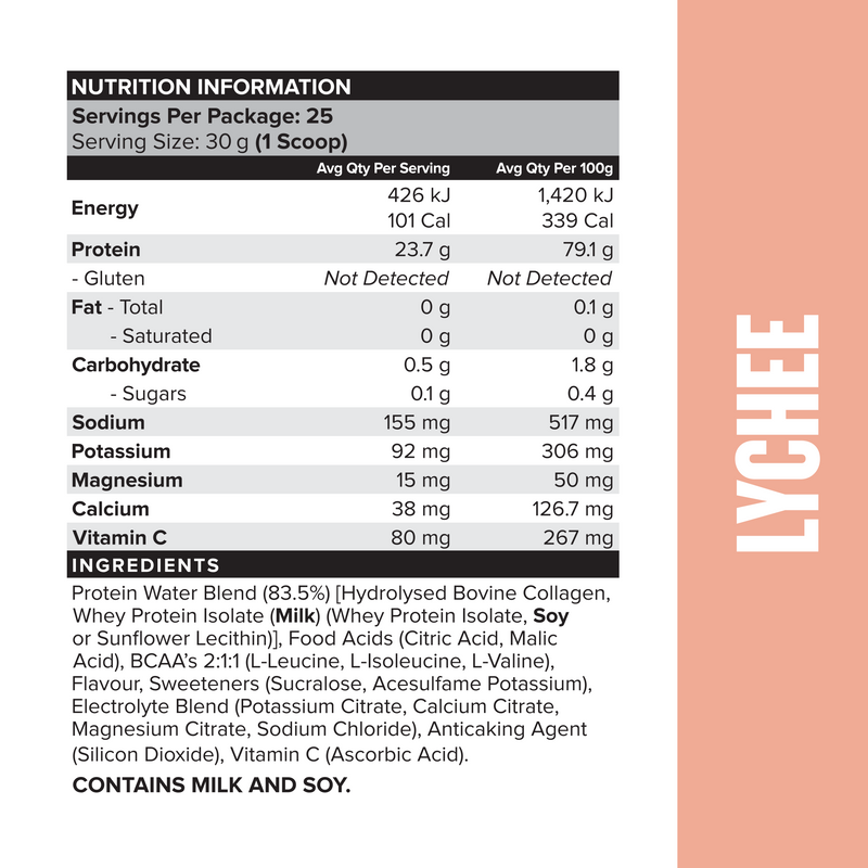 PROTEIN WATER - Lychee - 25 serves 750g-Protein Waters-MNSUPPS0369-9359054002104-3-Muscle Nation