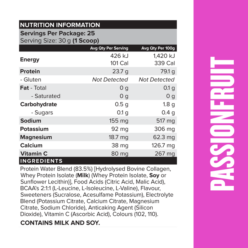 PROTEIN WATER - Passionfruit - 25 serves 750g-Protein Waters-MNSUPPS0370-9359054002098-3-Muscle Nation