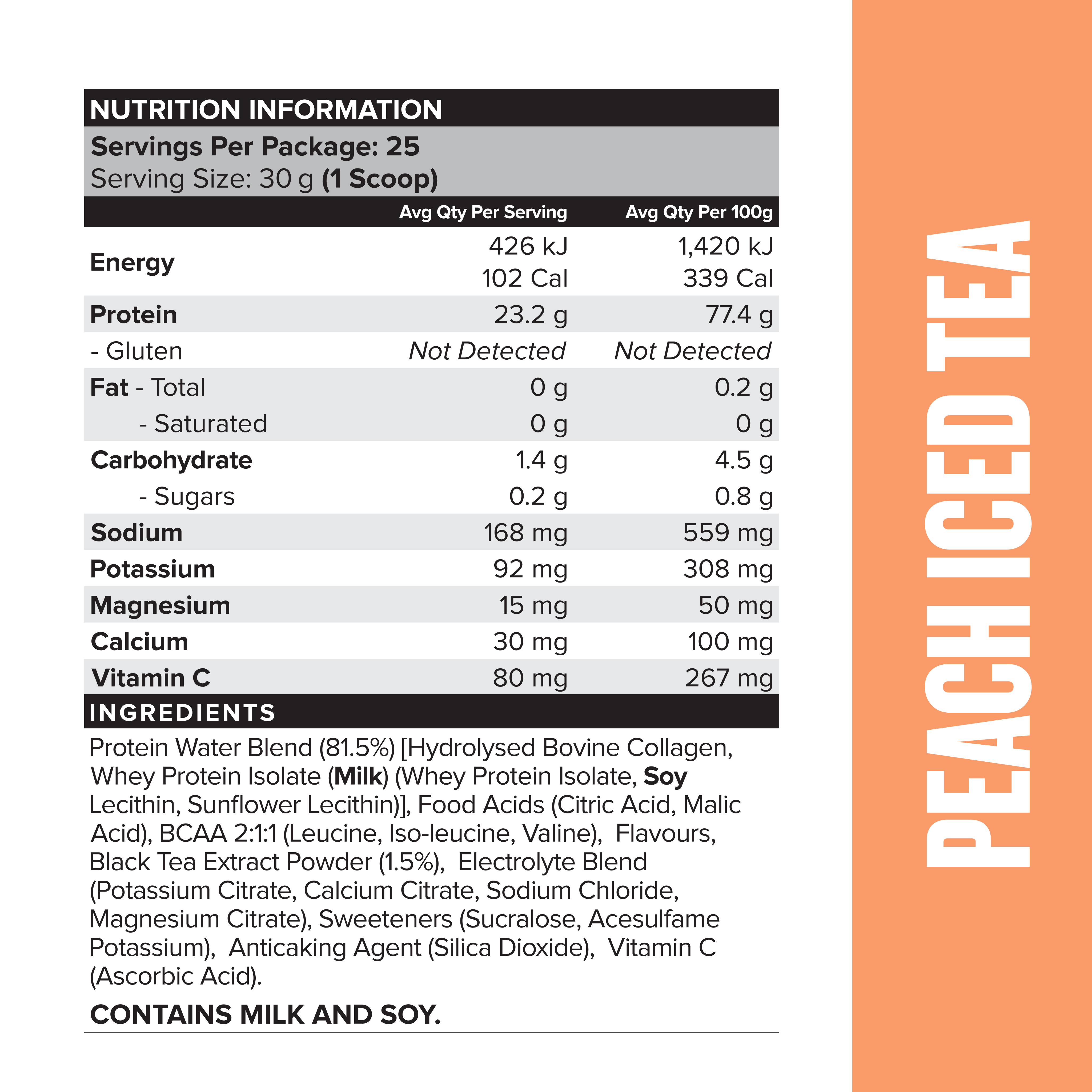 PROTEIN WATER - Peach Iced Tea - 25 serves 750g-Protein Waters-MNSUPPS0331-9359054001299-3-Muscle Nation