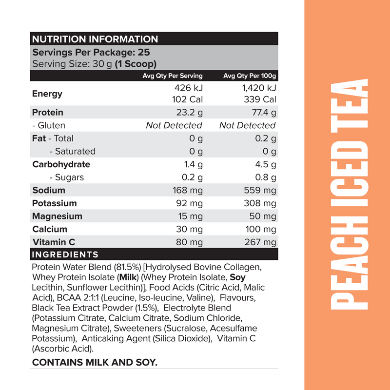 PROTEIN WATER - Peach Iced Tea - 25 serves 750g-Protein Waters-MNSUPPS0331-9359054001299-3-Muscle Nation
