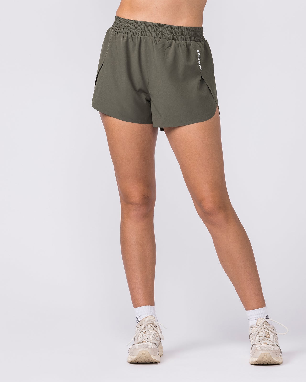 Pace High-Waisted Run Shorts - Dark Khaki-Shorts-XXS-032649DKHAKI-XXS-MNAPPRL49332-6-Muscle Nation