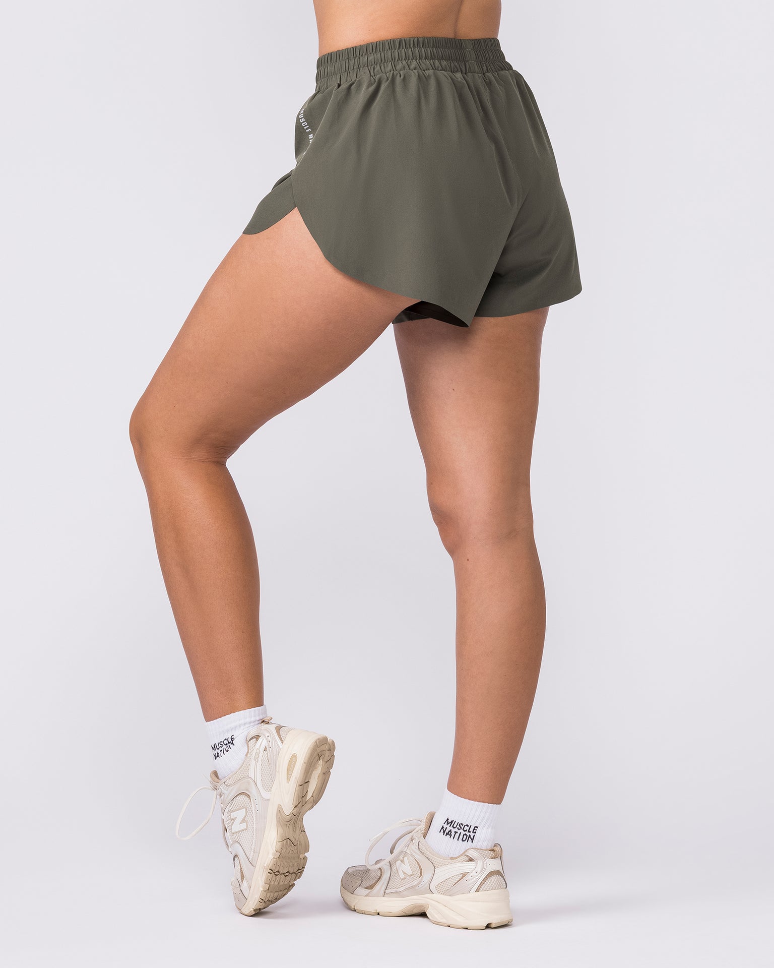 Pace High-Waisted Run Shorts - Dark Khaki-Shorts-XXS-032649DKHAKI-XXS-MNAPPRL49332-6-Muscle Nation