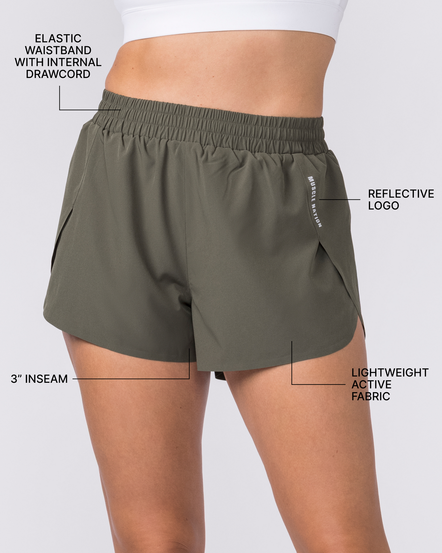 Pace High-Waisted Run Shorts - Dark Khaki