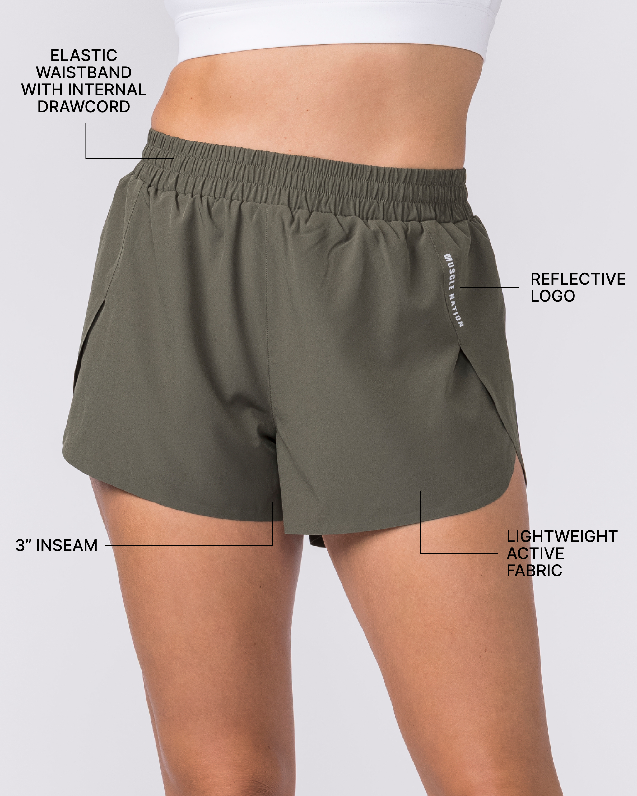 Pace High-Waisted Run Shorts - Dark Khaki