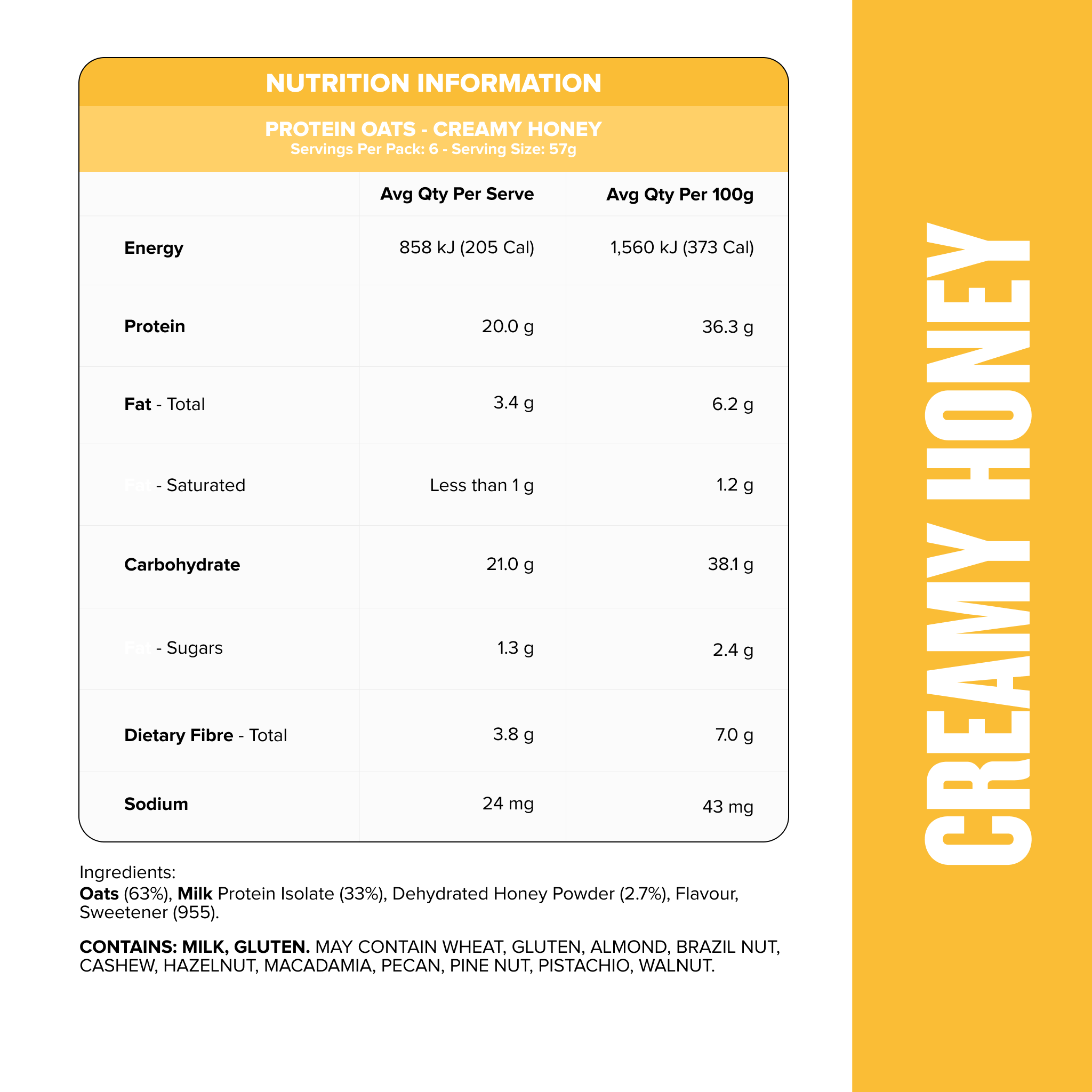 PROTEIN Quick Oats - Creamy Honey - 6 Sachets-Protein Oats-MNSUPPS0393-9359054002128-2-Muscle Nation