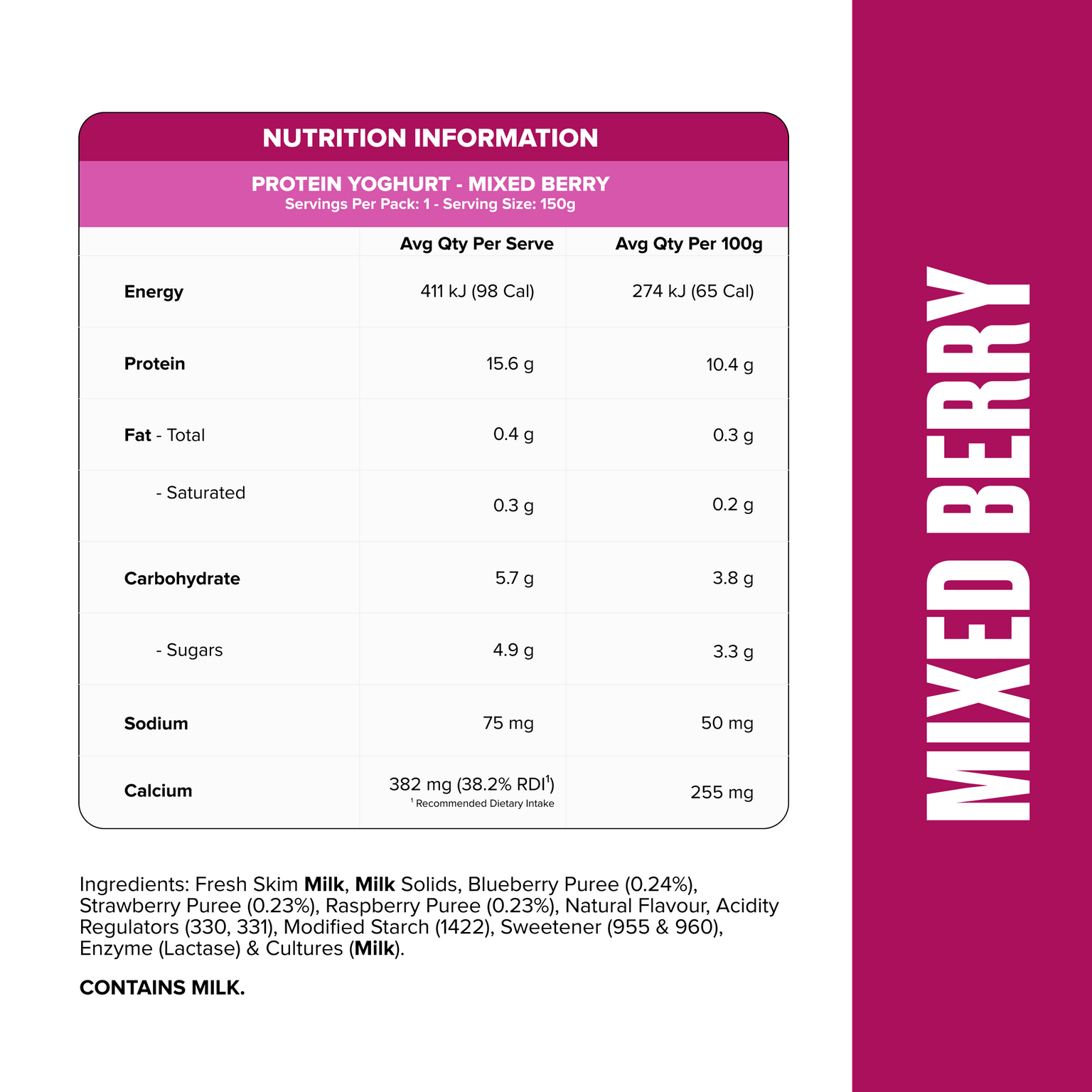 PROTEIN YOGHURT - Mixed Berry Pouch-Yoghurt-MNSUPPS0494-2-Muscle Nation