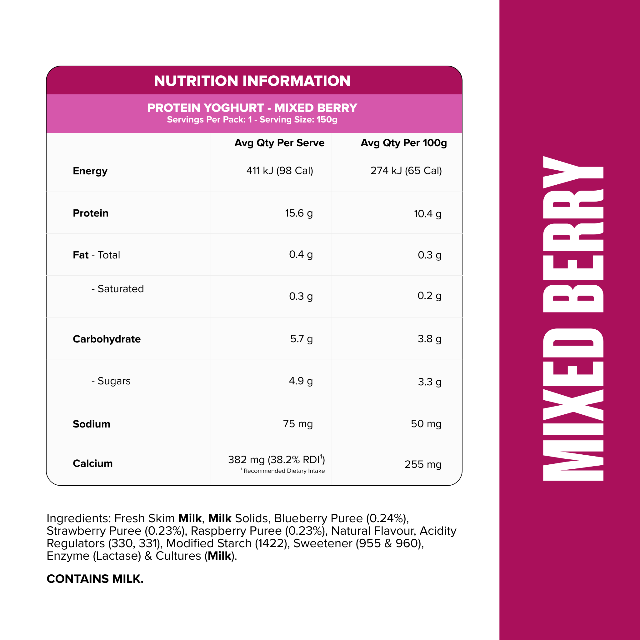 PROTEIN YOGHURT - Mixed Berry Pouch-Yoghurt-MNSUPPS0494-2-Muscle Nation